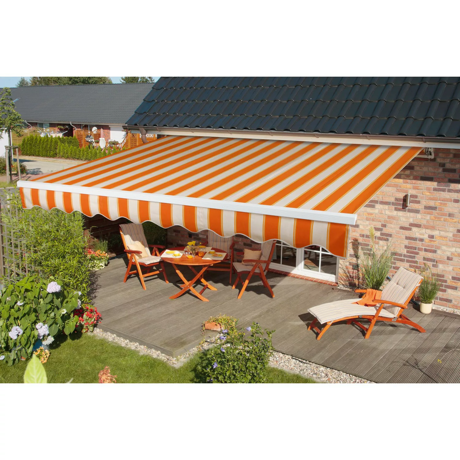 Spettmann Gelenkarmmarkise 400 cm x 300 cm Beige-Orange gestreift günstig online kaufen