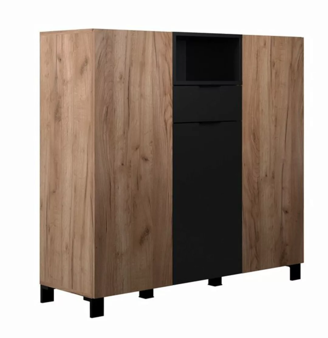 trendteam Vitrine Highboard Kendo groß, Eiche Tabak / Schwarz matt (no-Set) günstig online kaufen