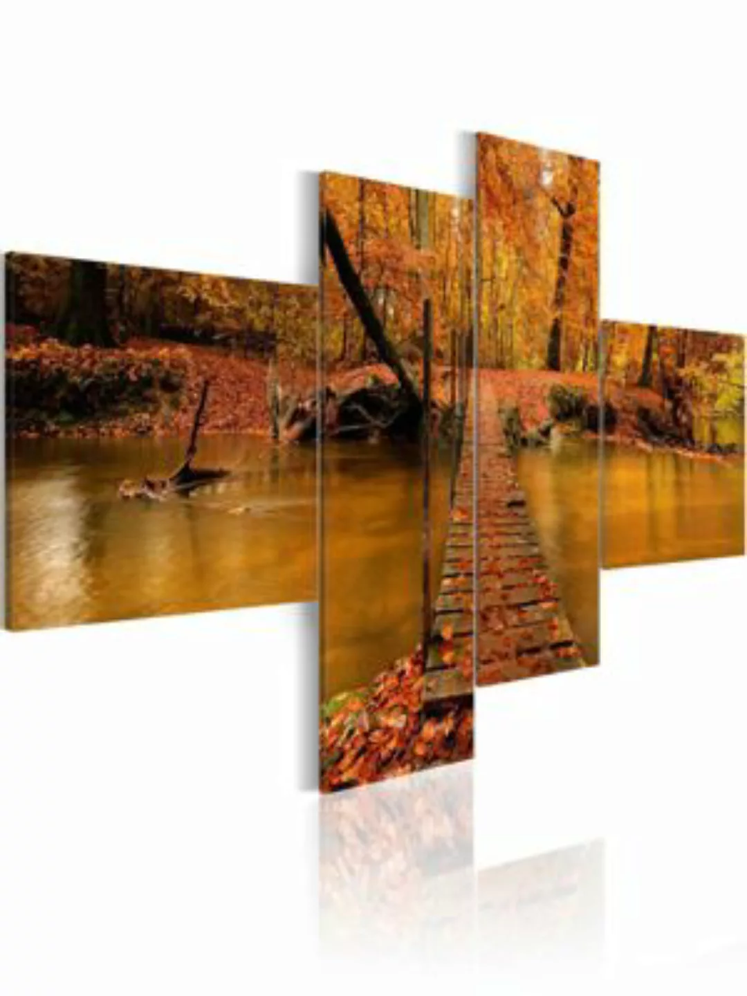 artgeist Wandbild Ein Steg über einen Fluss im Wald braun/orange Gr. 200 x günstig online kaufen