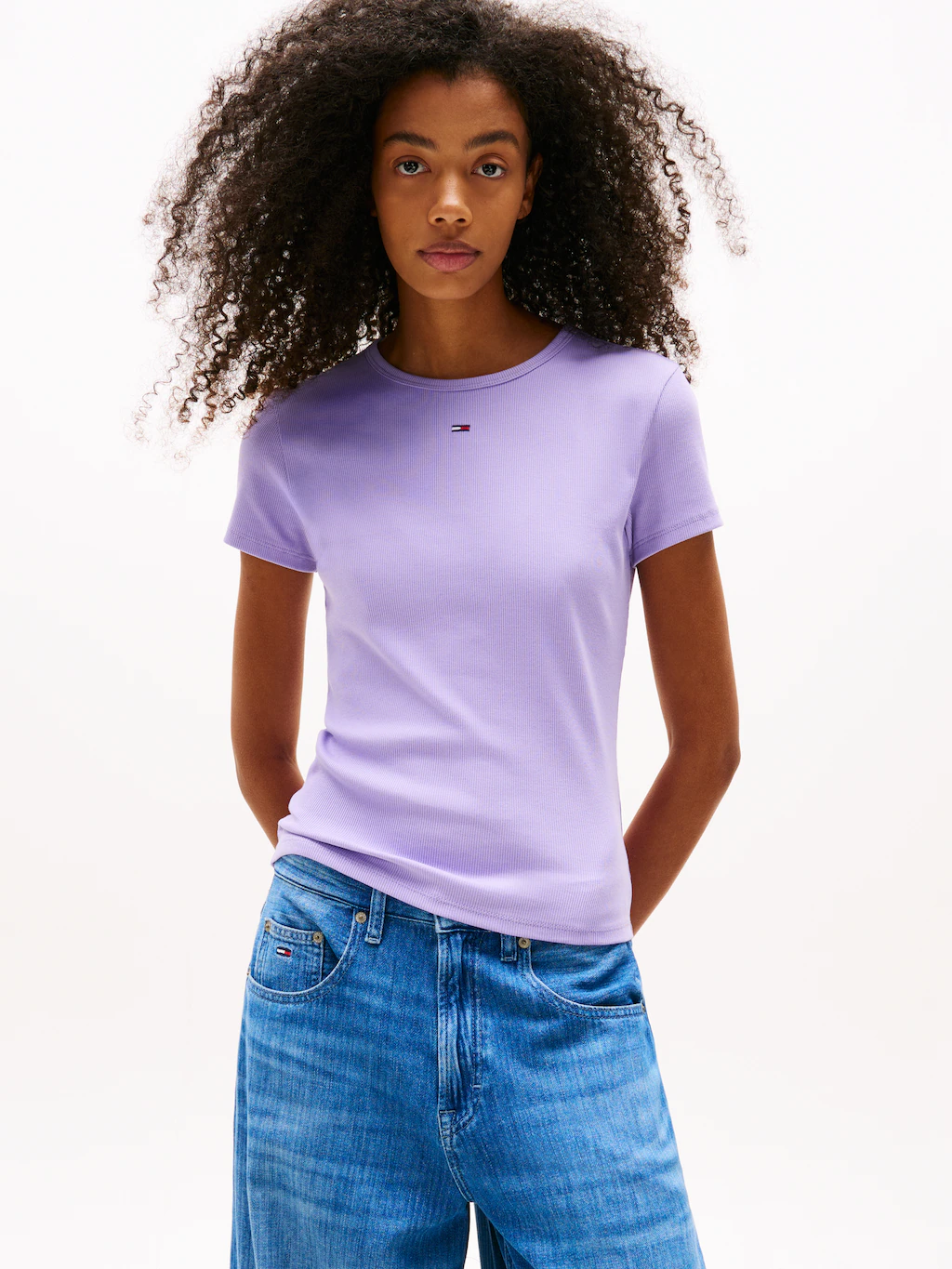 Tommy Jeans Kurzarmshirt "TJW SLIM ESSENTIAL RIB SS EXT", in gerippter Stru günstig online kaufen