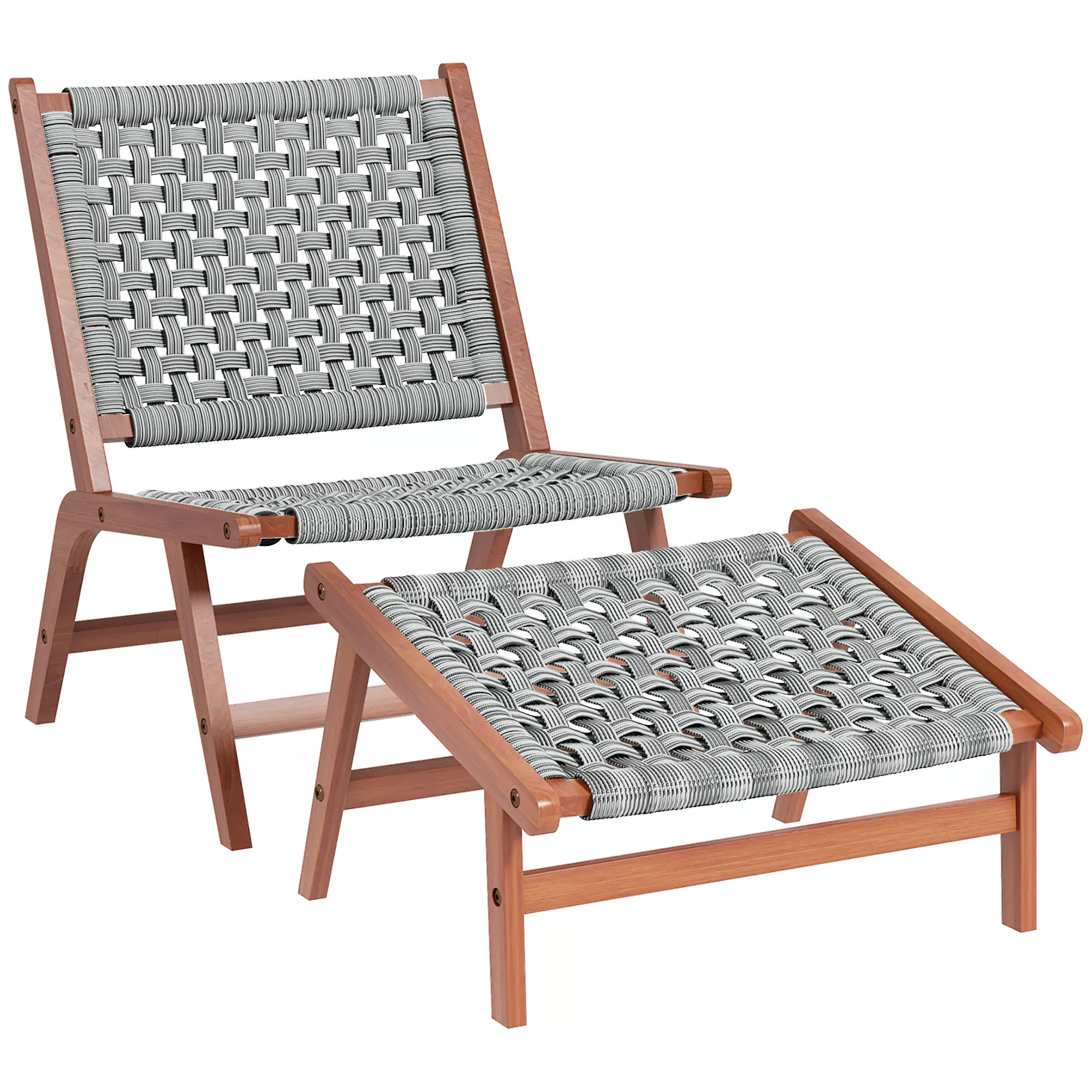 Outsunny Garten-Sessel mit Fußhocker - Relaxsessel aus Akazienholz und gefl günstig online kaufen