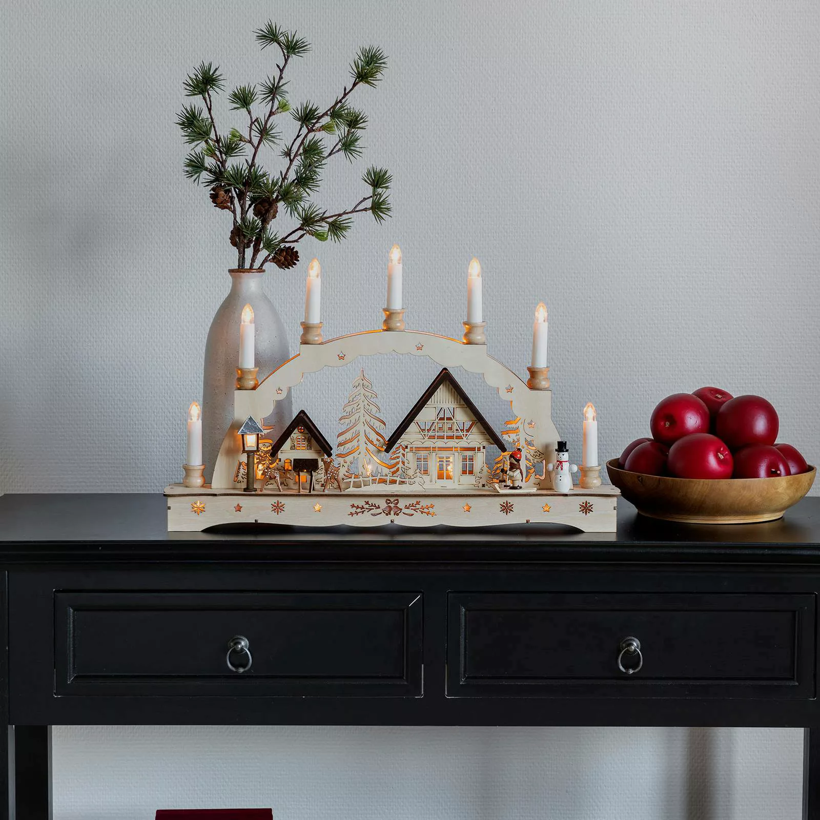 KONSTSMIDE LED Schwibbogen "Weihnachtsdeko", Holzsilhouette "sieben Kerzen" günstig online kaufen