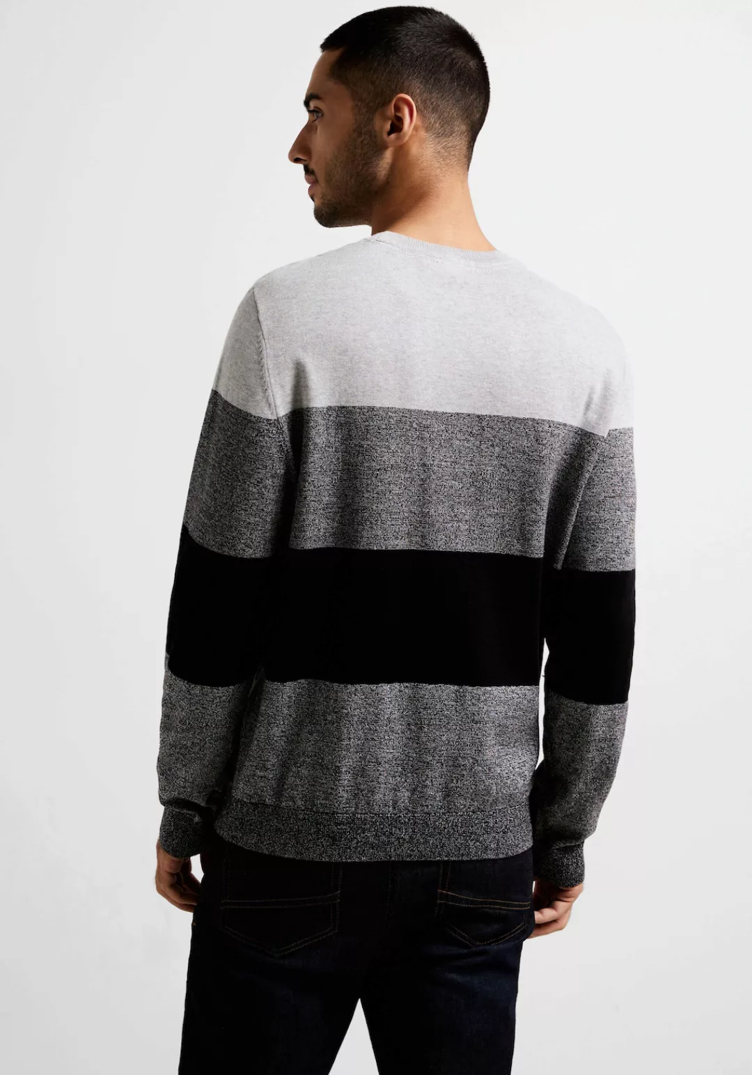 STREET ONE MEN Strickpullover mit mehrfarbigen Blockstreifen günstig online kaufen