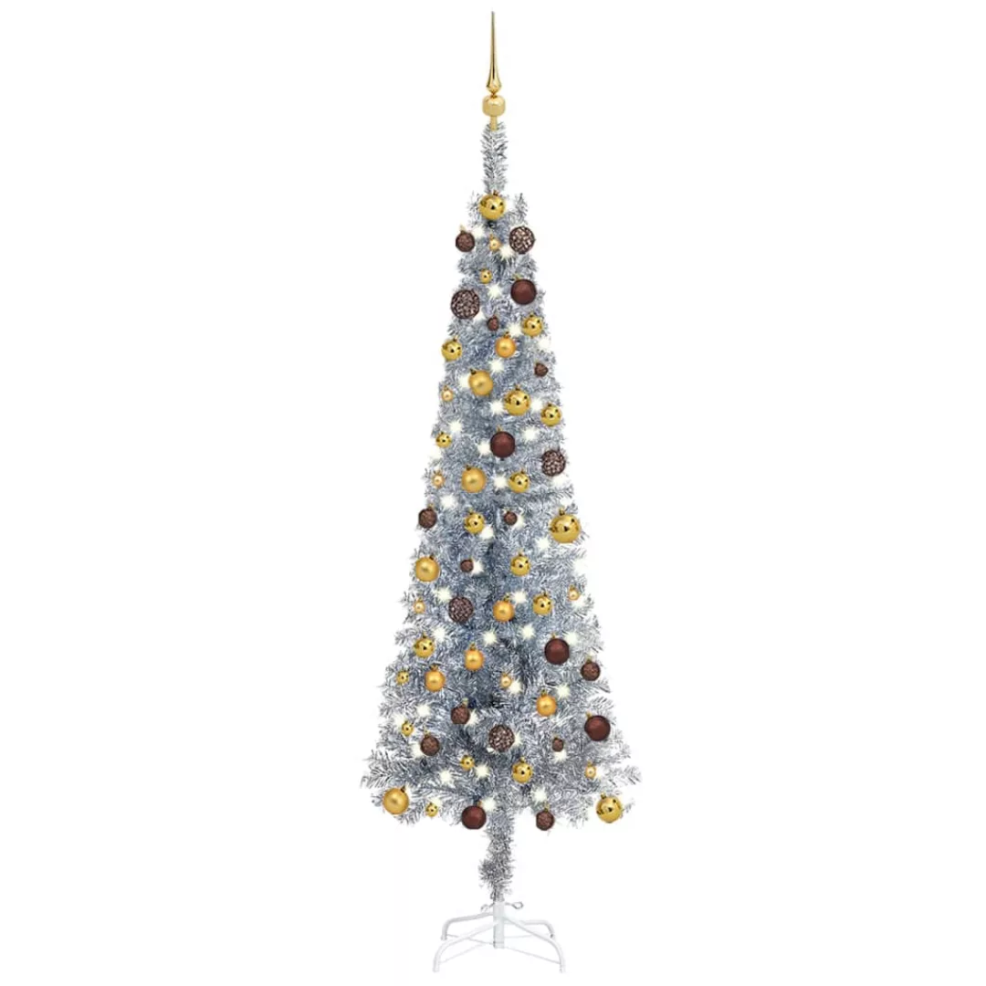 Weihnachtsbaum Schlank Mit Leds & Kugeln Silbern 210 Cm günstig online kaufen