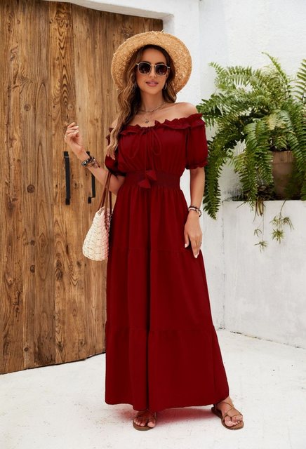 SEGUEN Sommerkleid Einfarbiger, kurzärmliger A-Linien-Rock mit einer Schult günstig online kaufen