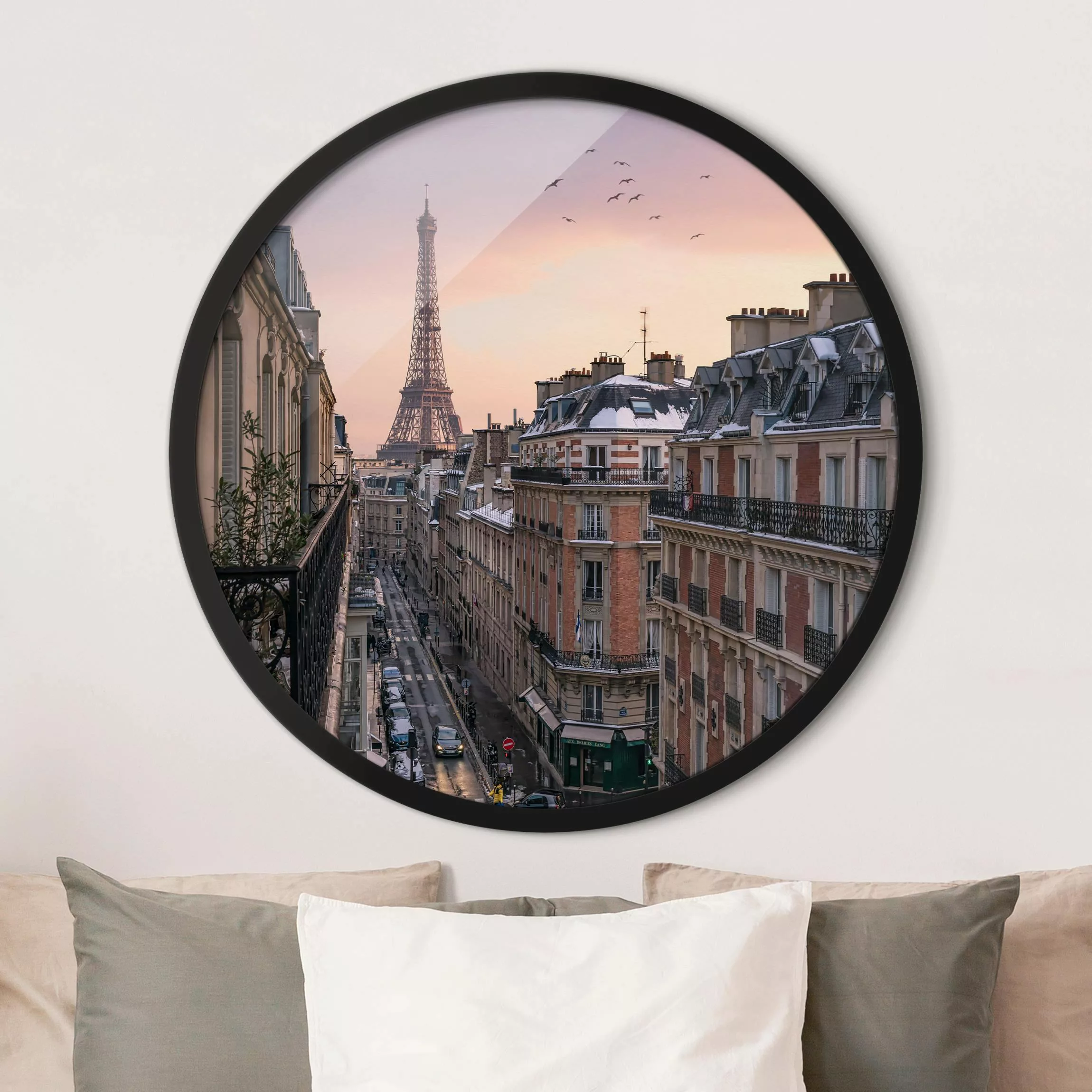 Rundes Gerahmtes Bild Eiffelturm bei Sonnenuntergang günstig online kaufen