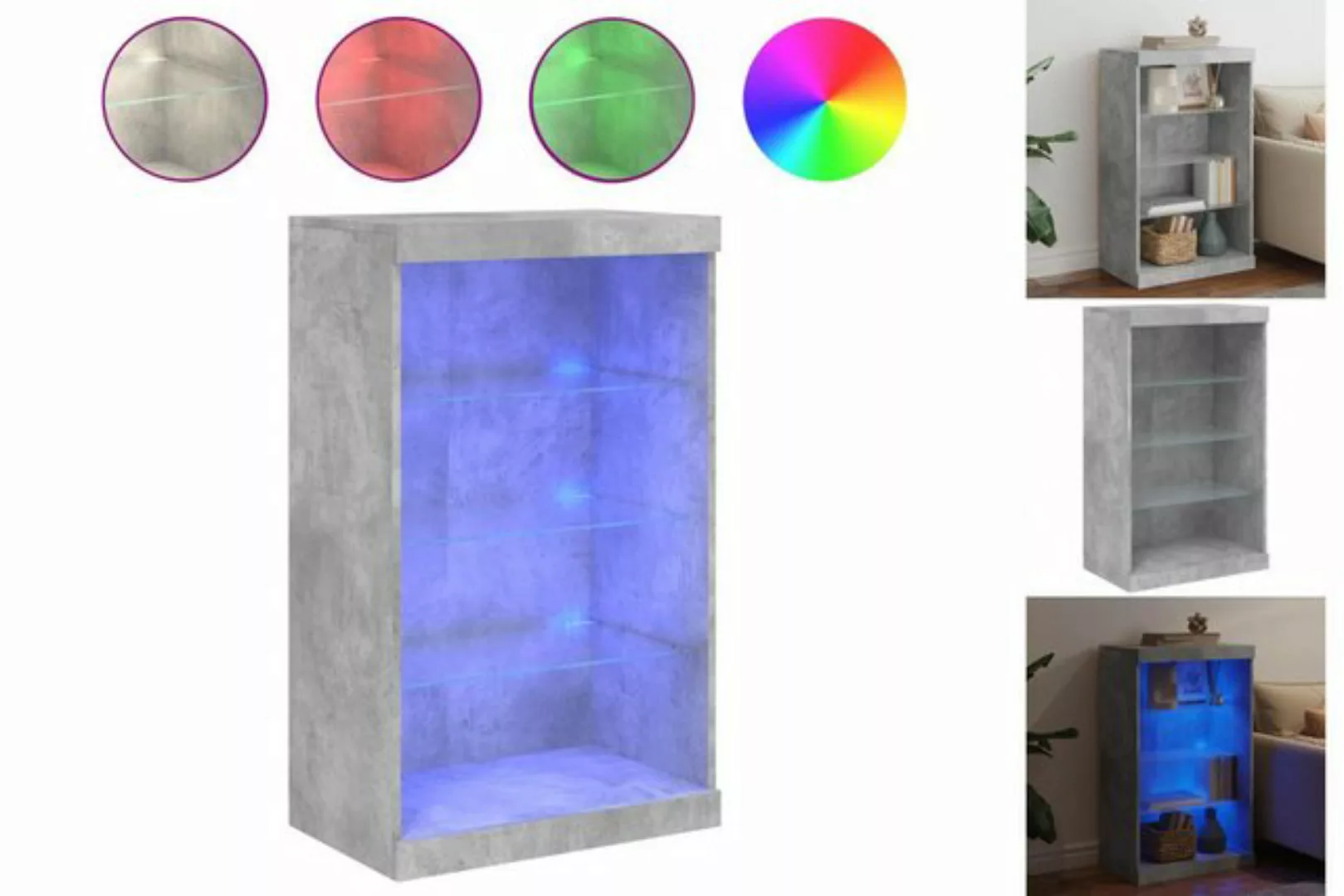 vidaXL Vitrine Sideboard mit LED-Leuchten Betongrau 60,5x37x100 cm Glas Vit günstig online kaufen