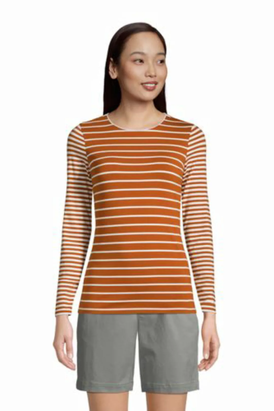 Shirt aus Baumwoll/Modalmix Gestreift, Damen, Größe: 48-50 Normal, Beige, b günstig online kaufen