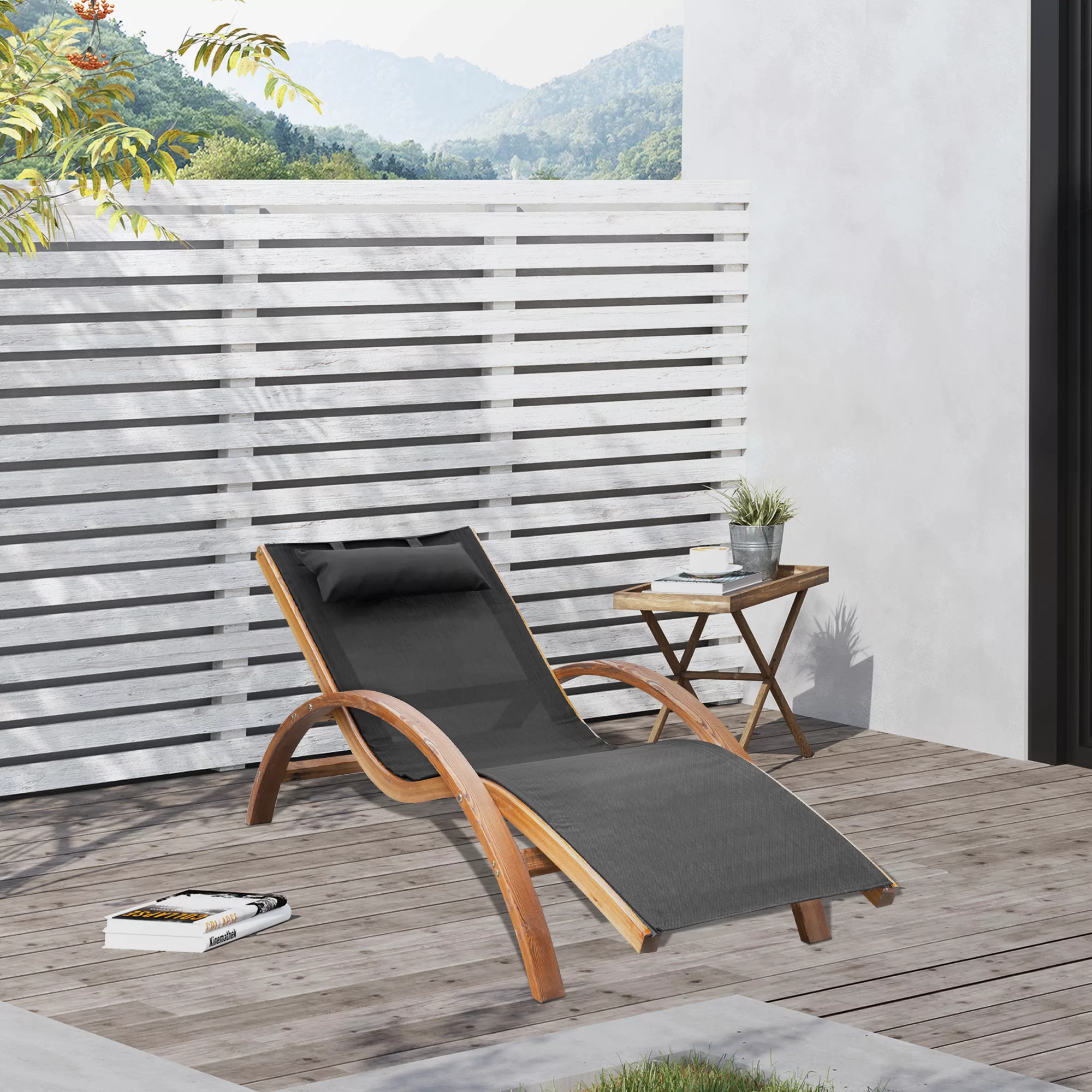 Outsunny Liegestuhl Sonnenliege Gartenliege Relaxliege mit Kopfkissen aus T günstig online kaufen
