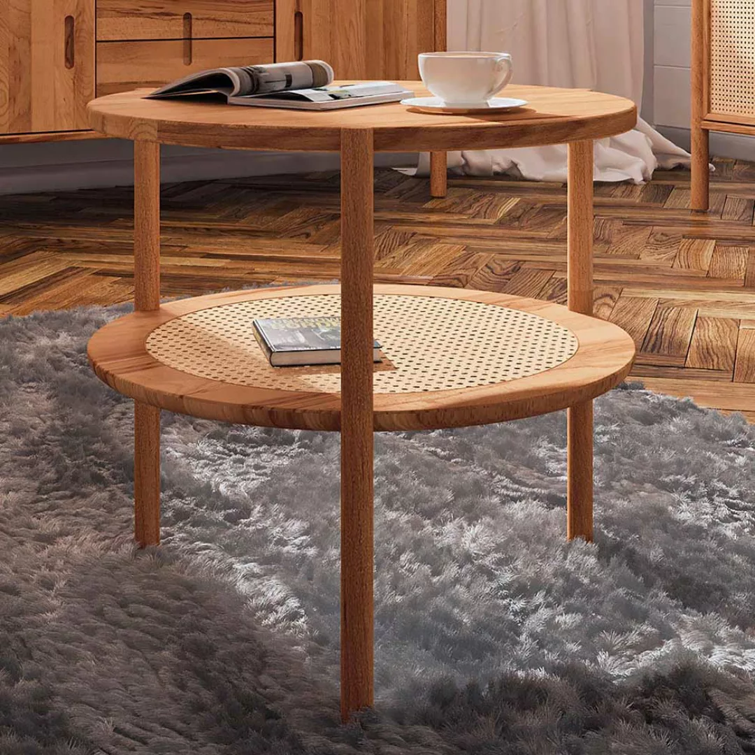 Moderner Wohnzimmertisch aus Rattan Geflecht Wildbuche Massivholz günstig online kaufen