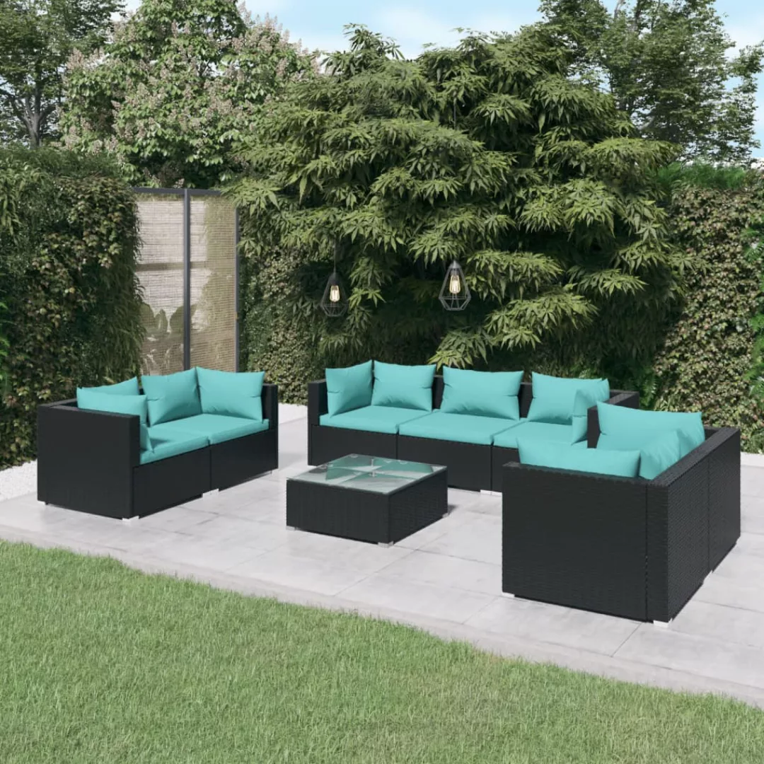 Vidaxl 8-tlg. Garten-lounge-set Mit Kissen Poly Rattan Schwarz günstig online kaufen