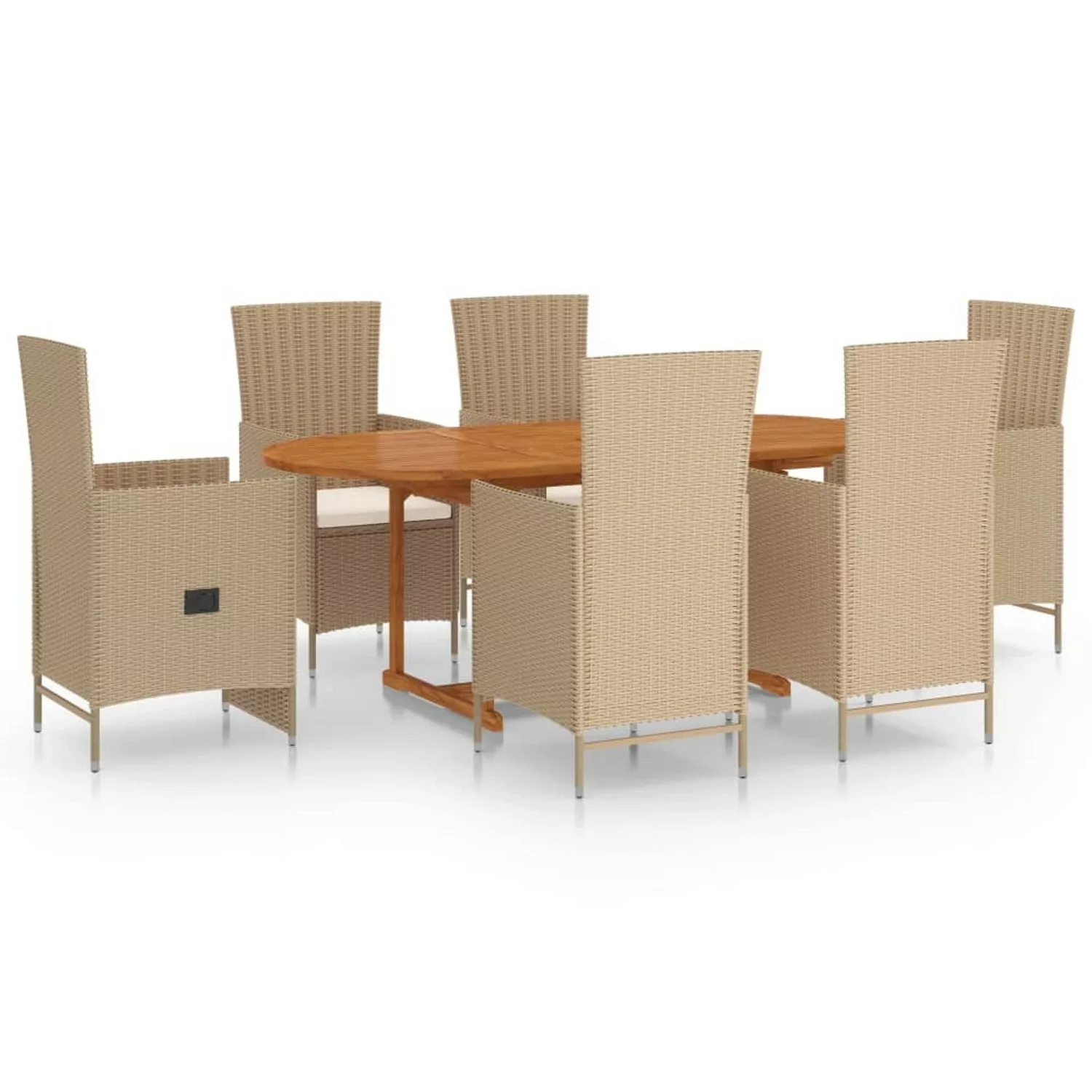 7-tlg. Garten-essgruppe Poly Rattan Beige günstig online kaufen