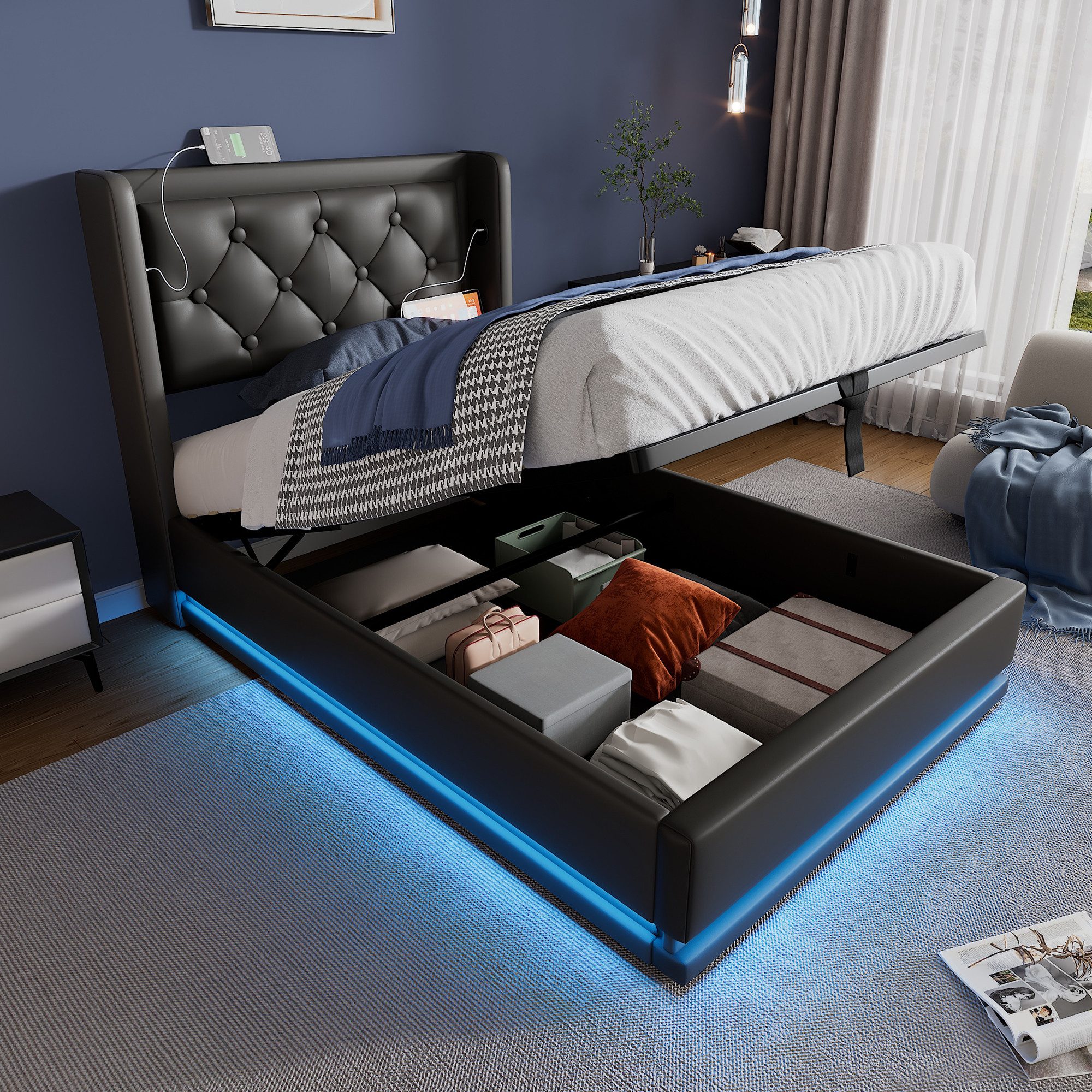 Ulife Polsterbett Hydraulisches Stauraumbett Einzelbett mit günstig online kaufen