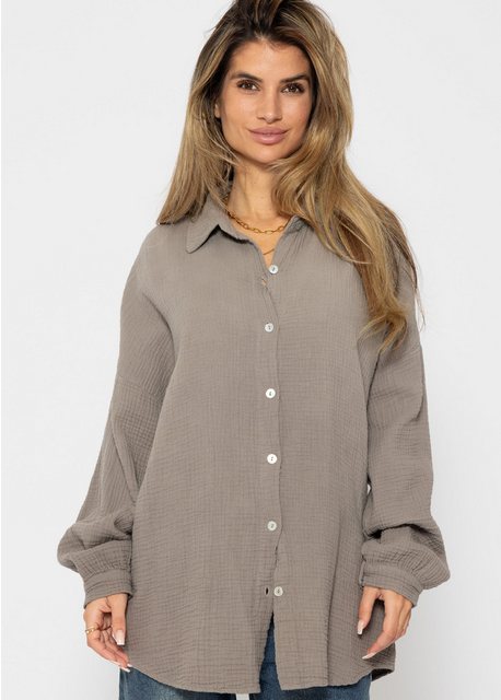 SASSYCLASSY Langarmbluse Oversize Musselin Bluse Damen kurz Langarm Elegant günstig online kaufen