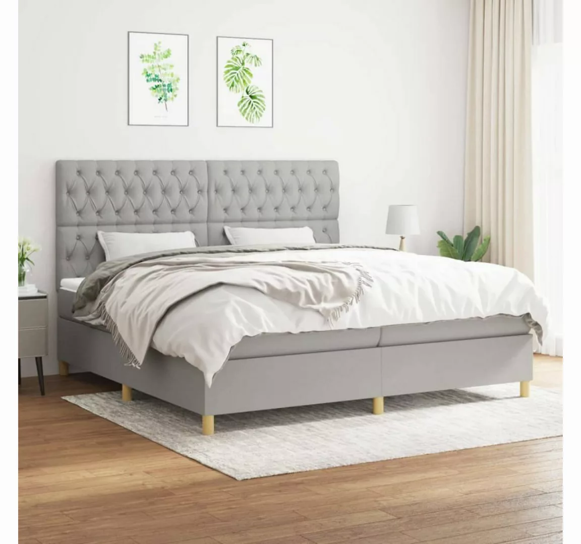 vidaXL Boxspringbett Boxspringbett mit Matratze Hellgrau 200x200 cm Stoff B günstig online kaufen