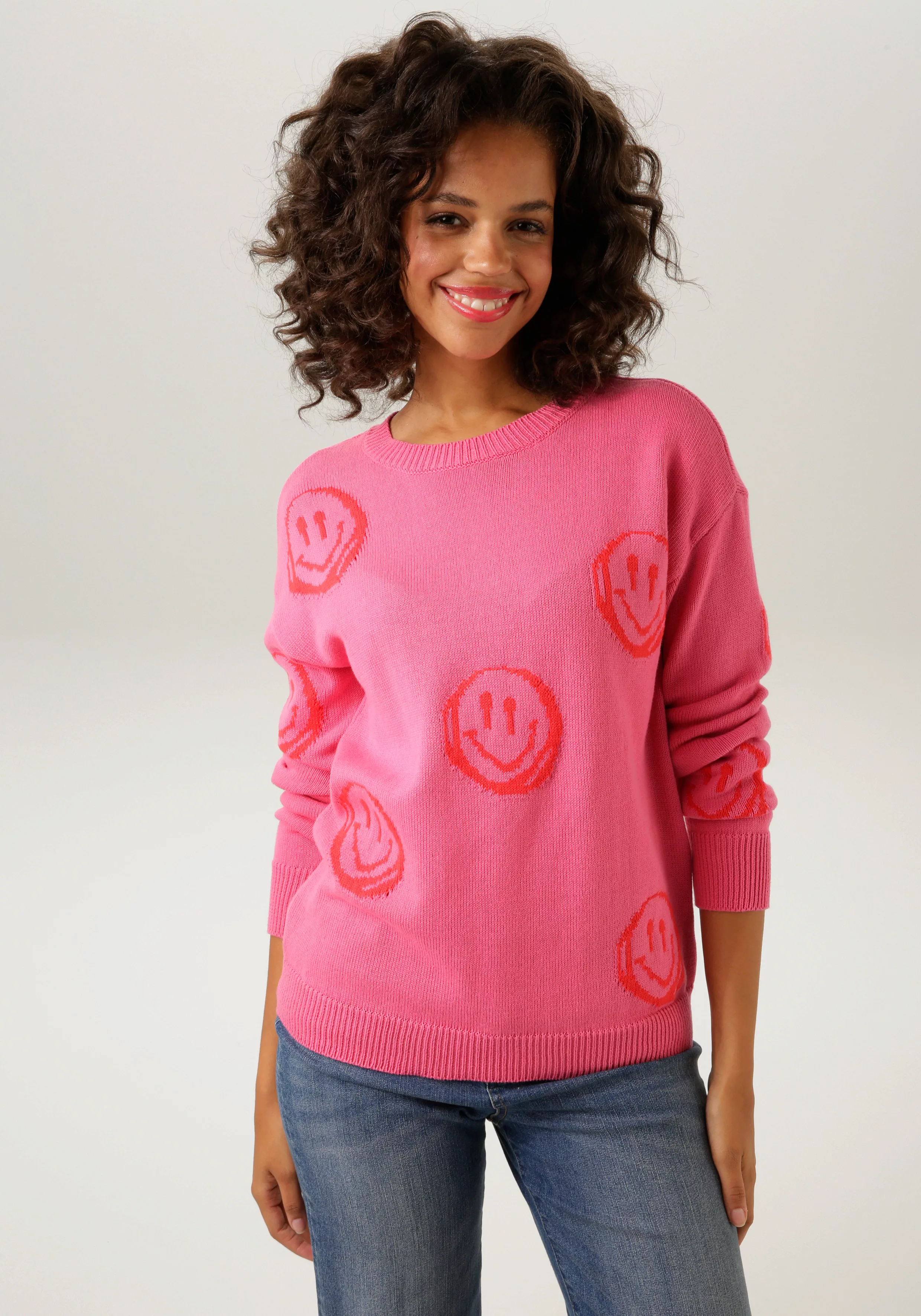 Aniston CASUAL Strickpullover, mit eingestrickten Smileys günstig online kaufen