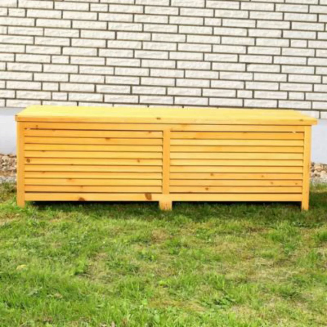 Mucola Gartentruhe Auflagenbox Sitzbank 140cm Naturholz in Braun Kissenbox günstig online kaufen
