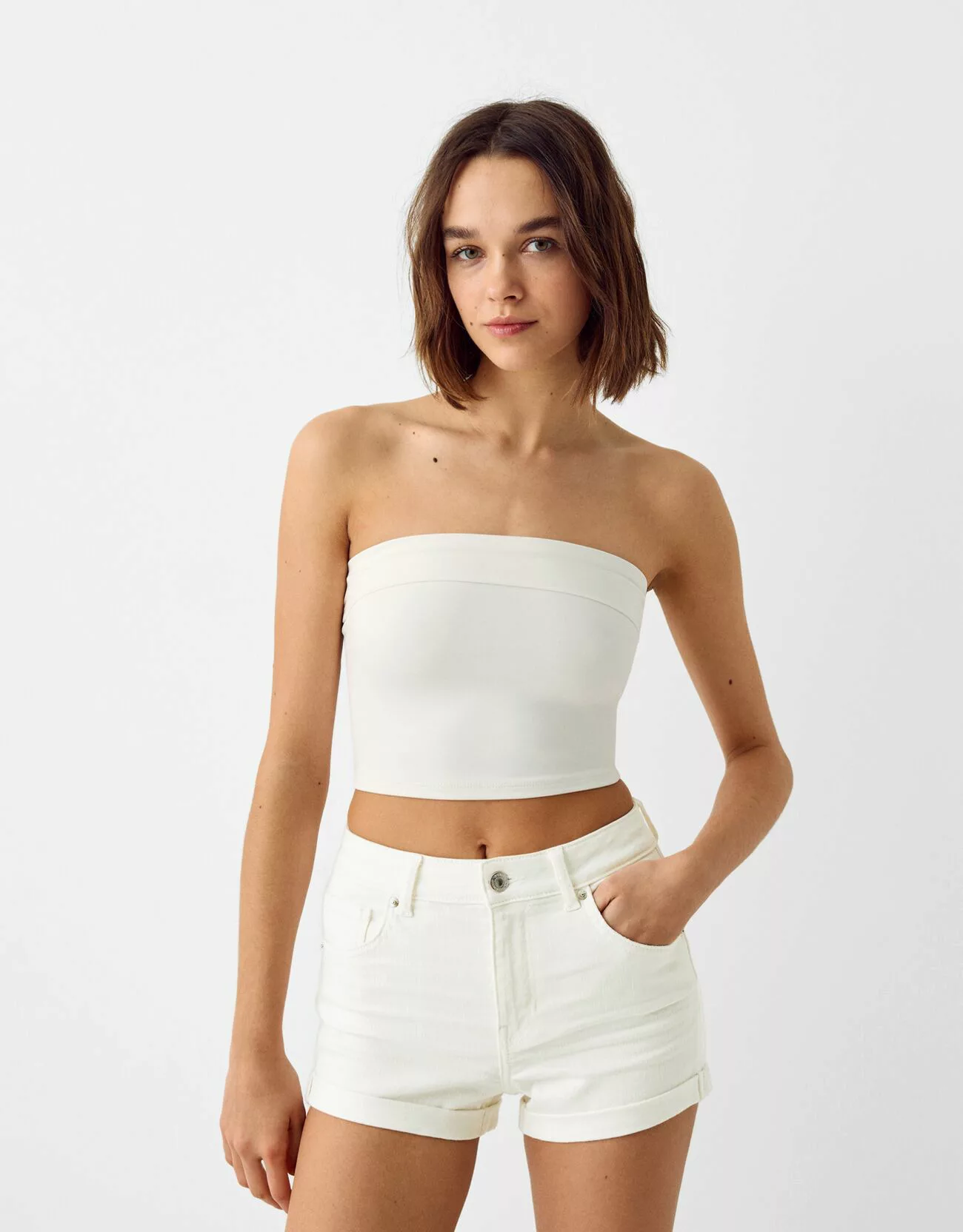 Bershka Jeansshorts Mit Roll-Up Damen 32 Weiss günstig online kaufen