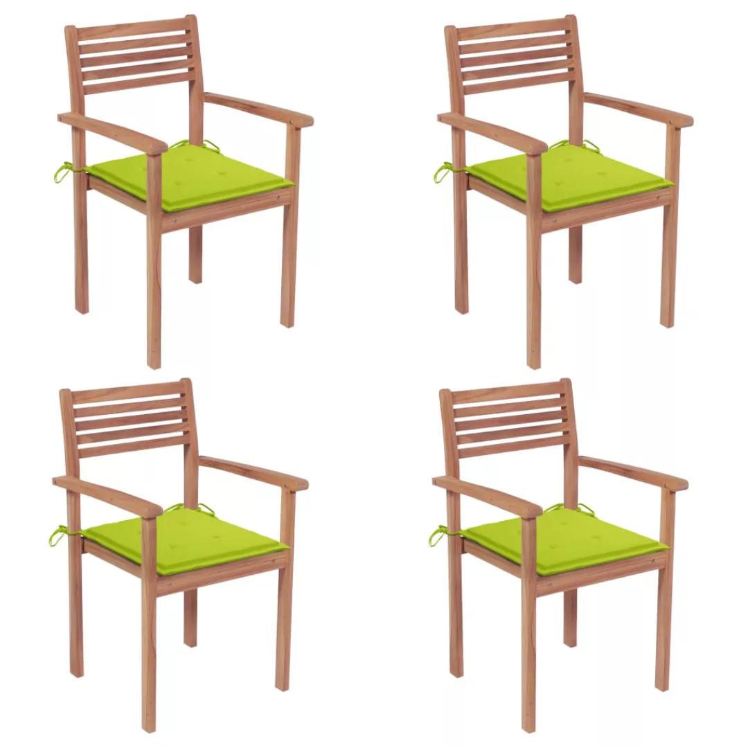Gartenstühle 4 Stk. Mit Hellgrünen Kissen Massivholz Teak günstig online kaufen