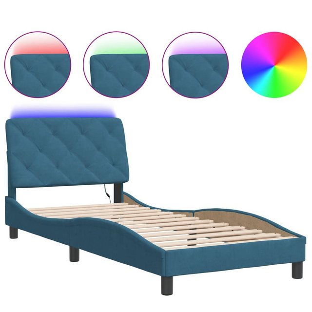 vidaXL Bett Bettgestell mit LED-Leuchten Blau 80x200 cm Samt günstig online kaufen