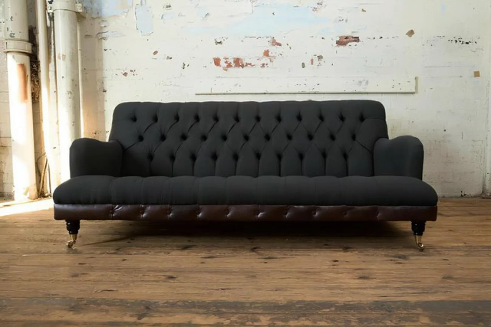 Xlmoebel Sofa Neu Chesterfield Schwarzes Sofa Polster 3-Sitzer Couch Set So günstig online kaufen