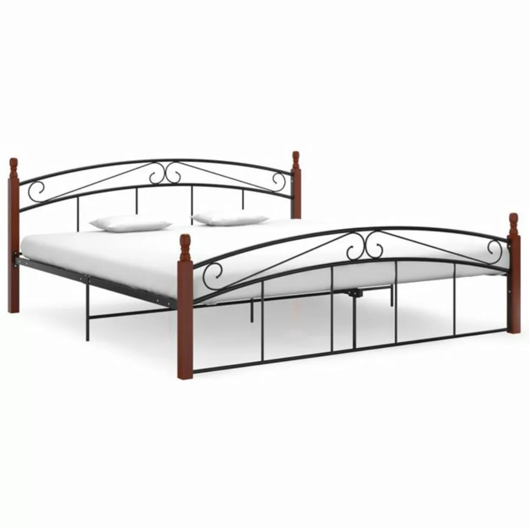 vidaXL Bettgestell Massivholzbett Schwarz Metall und Eiche 180x200 cm Doppe günstig online kaufen