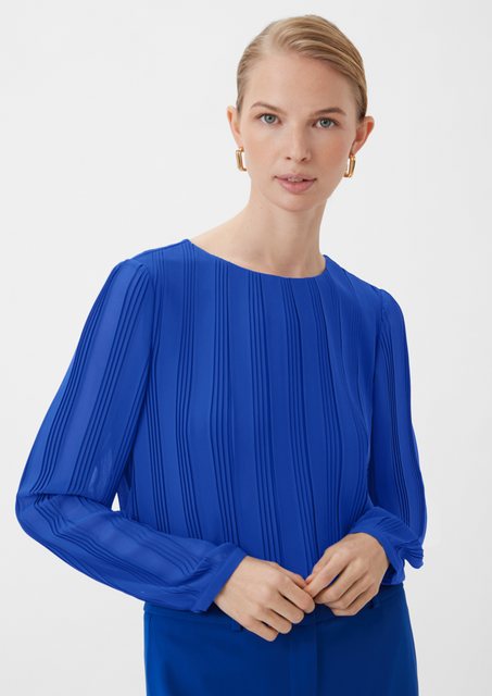 Comma Langarmbluse Chiffonbluse mit Plisseefalten günstig online kaufen