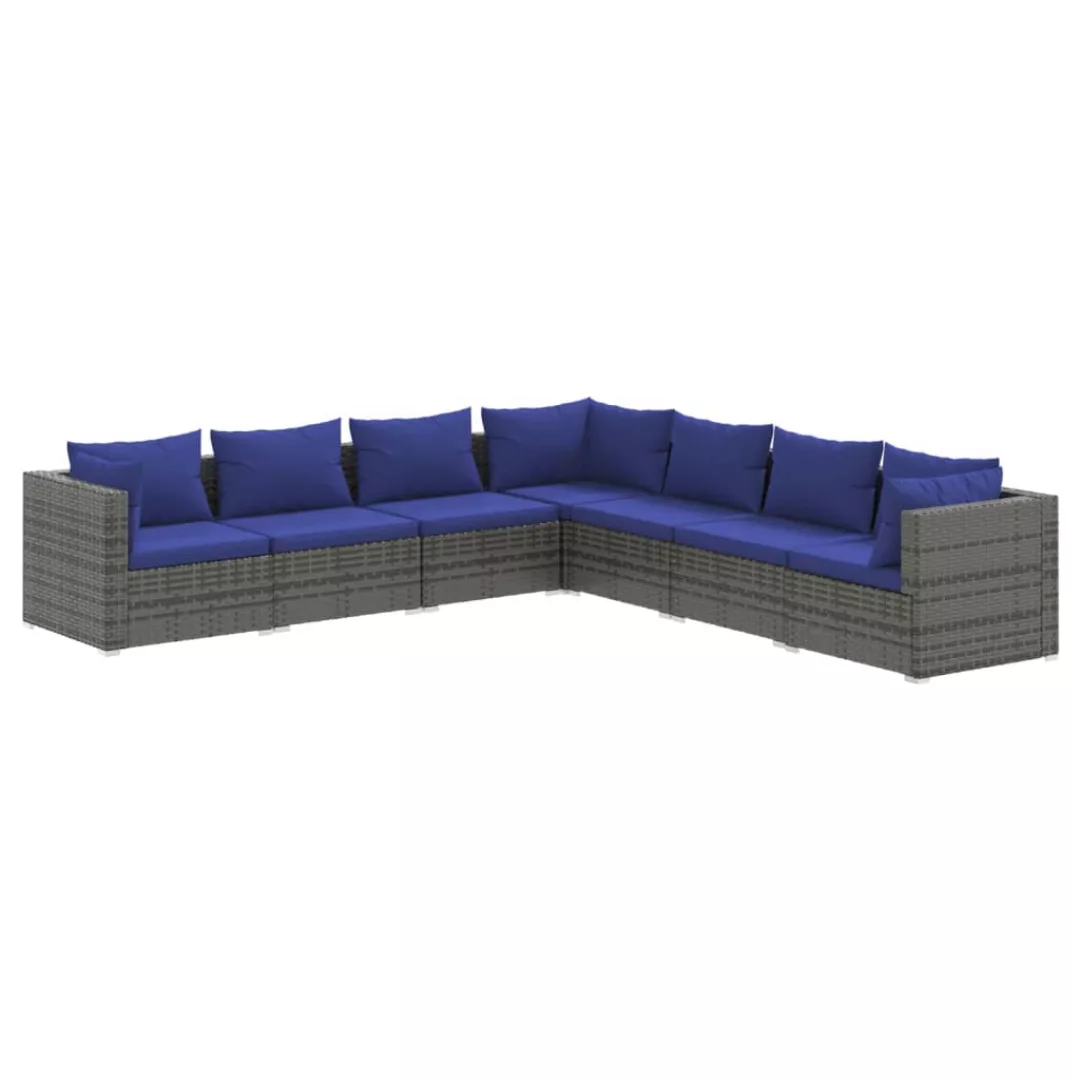 Vidaxl 7-tlg. Garten-lounge-set Mit Kissen Poly Rattan Grau günstig online kaufen