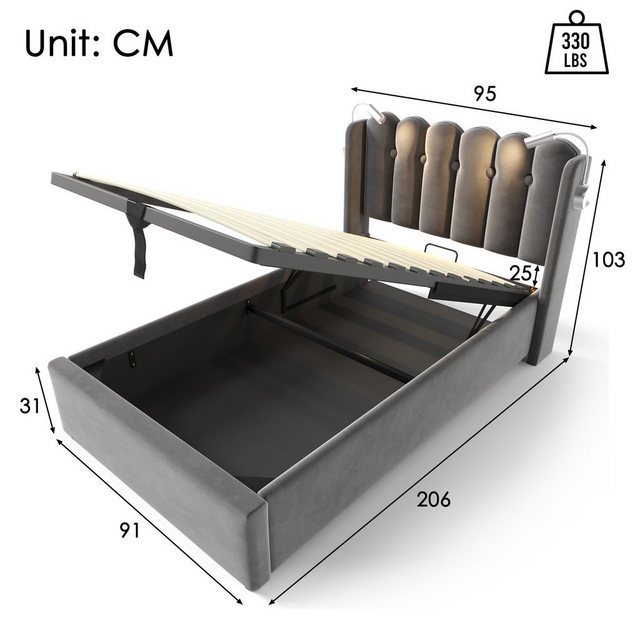 Ulife Polsterbett Hydraulisches Stauraumbett mit Leselicht und Ladefunktion günstig online kaufen