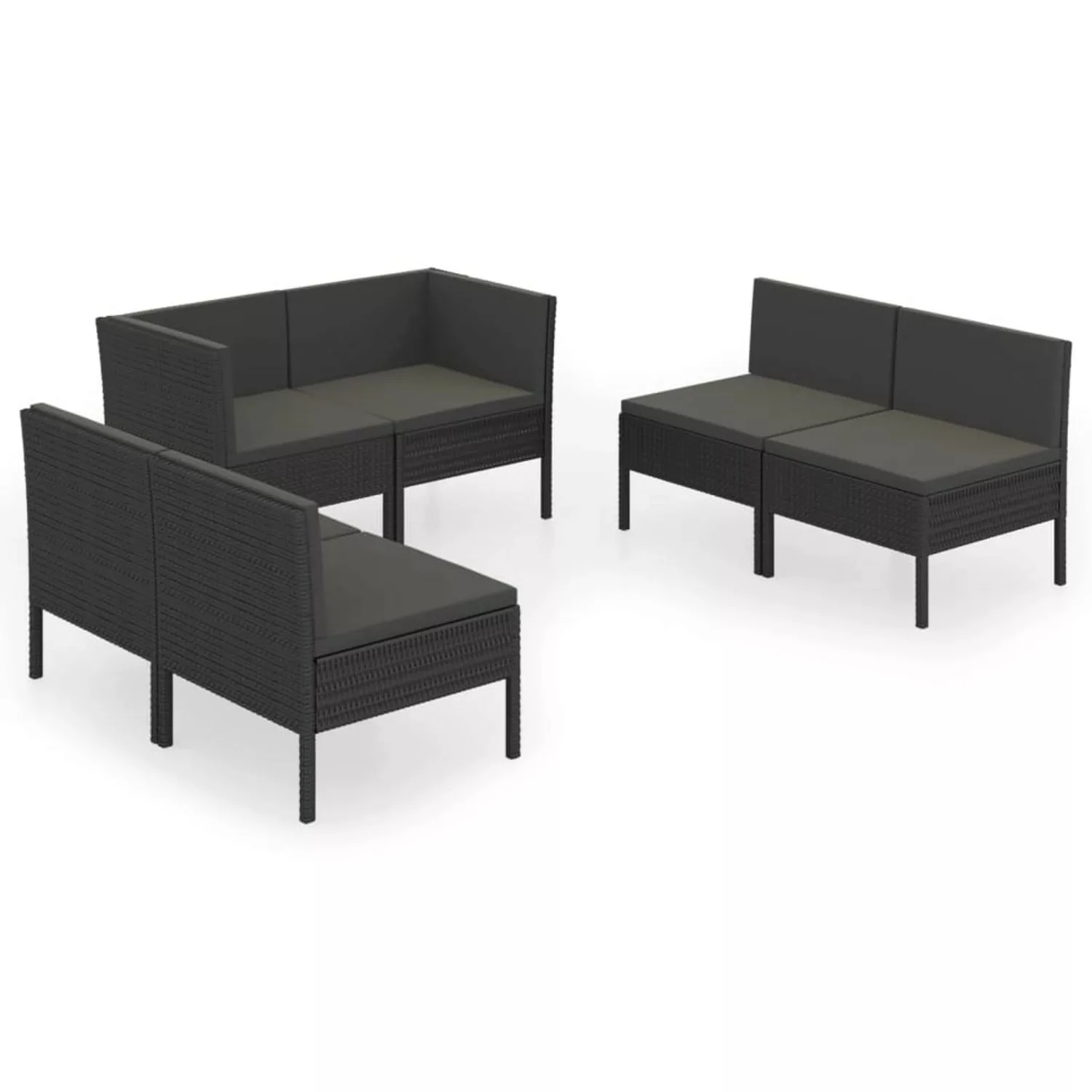 6-tlg. Garten-lounge-set Mit Auflagen Poly Rattan Schwarz günstig online kaufen