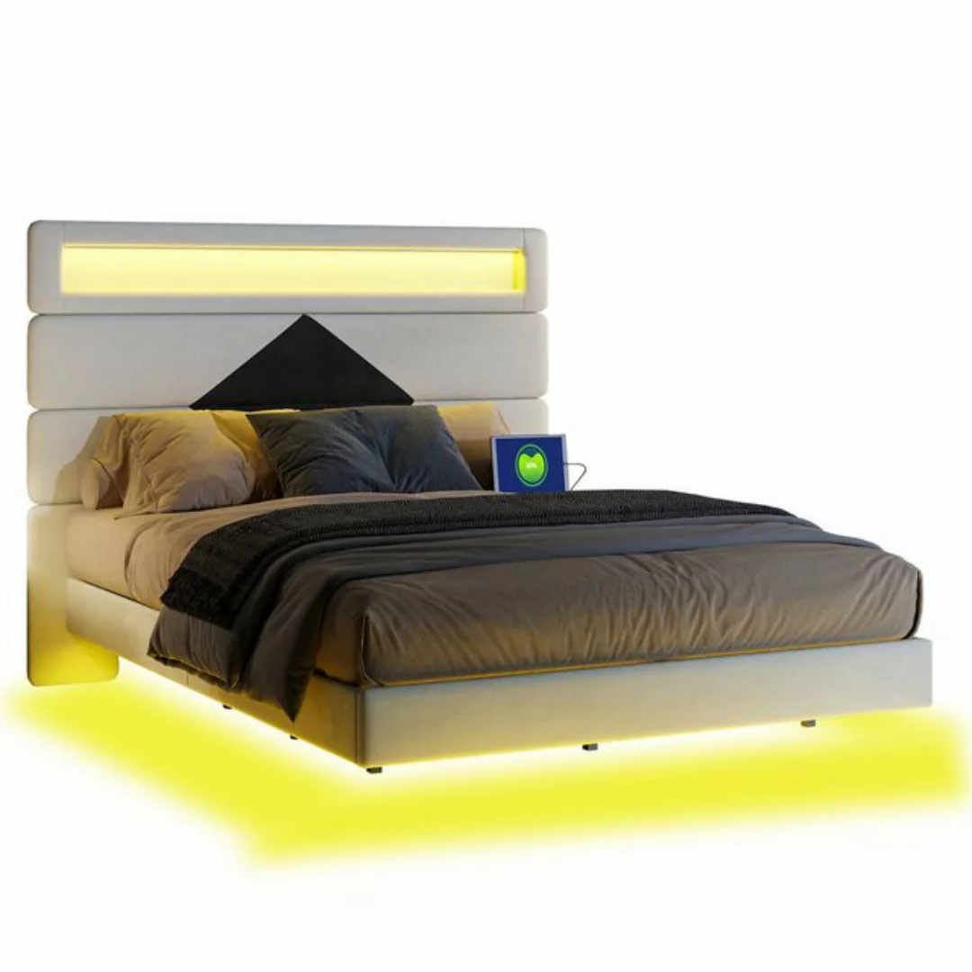 FUROKOY Polsterbett LED Licht Doppelbett Samt Rückenlehne Verstellbar, 160x günstig online kaufen