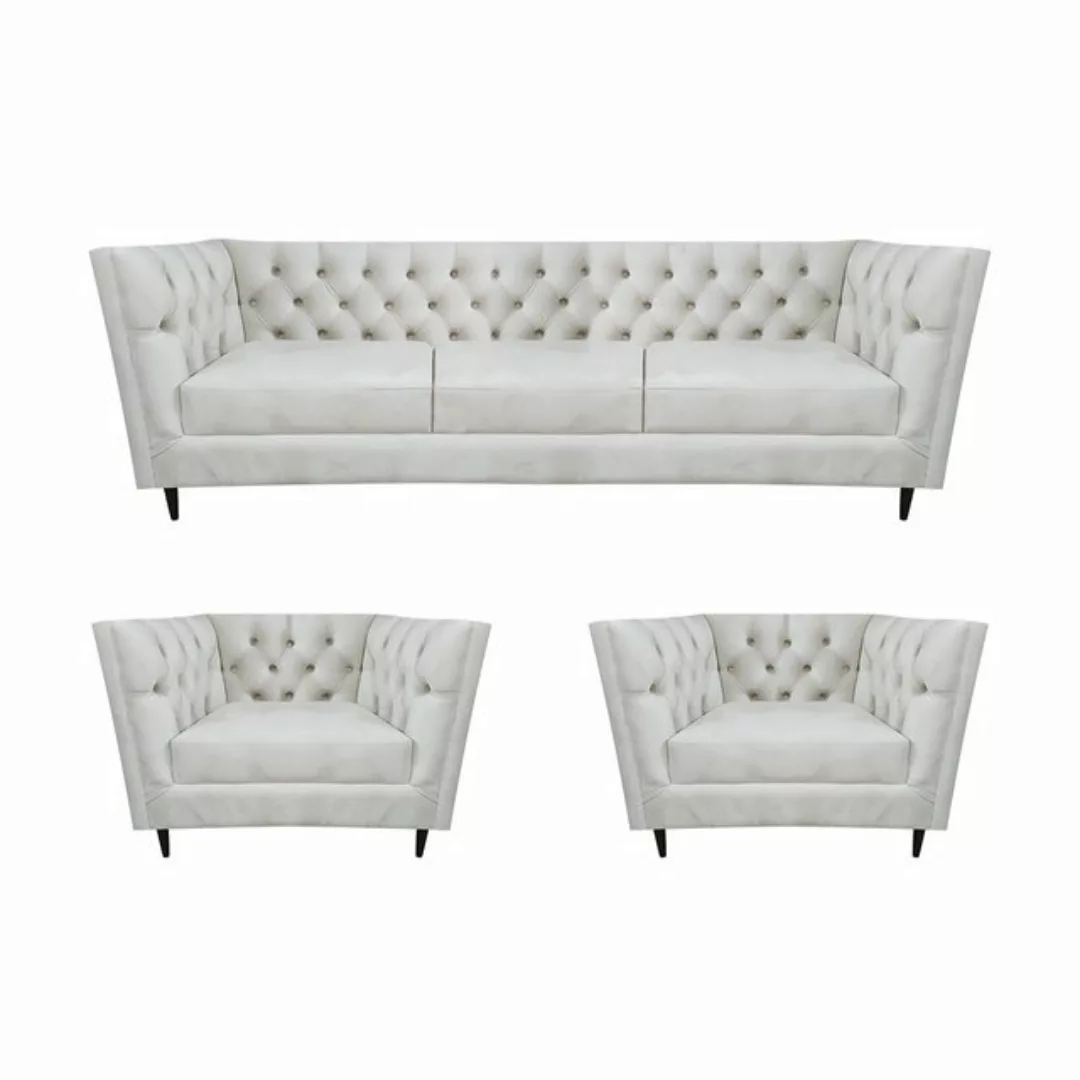 JVmoebel Chesterfield-Sofa Ledersofas Polstermöbel Design Komplett 3tlg Che günstig online kaufen