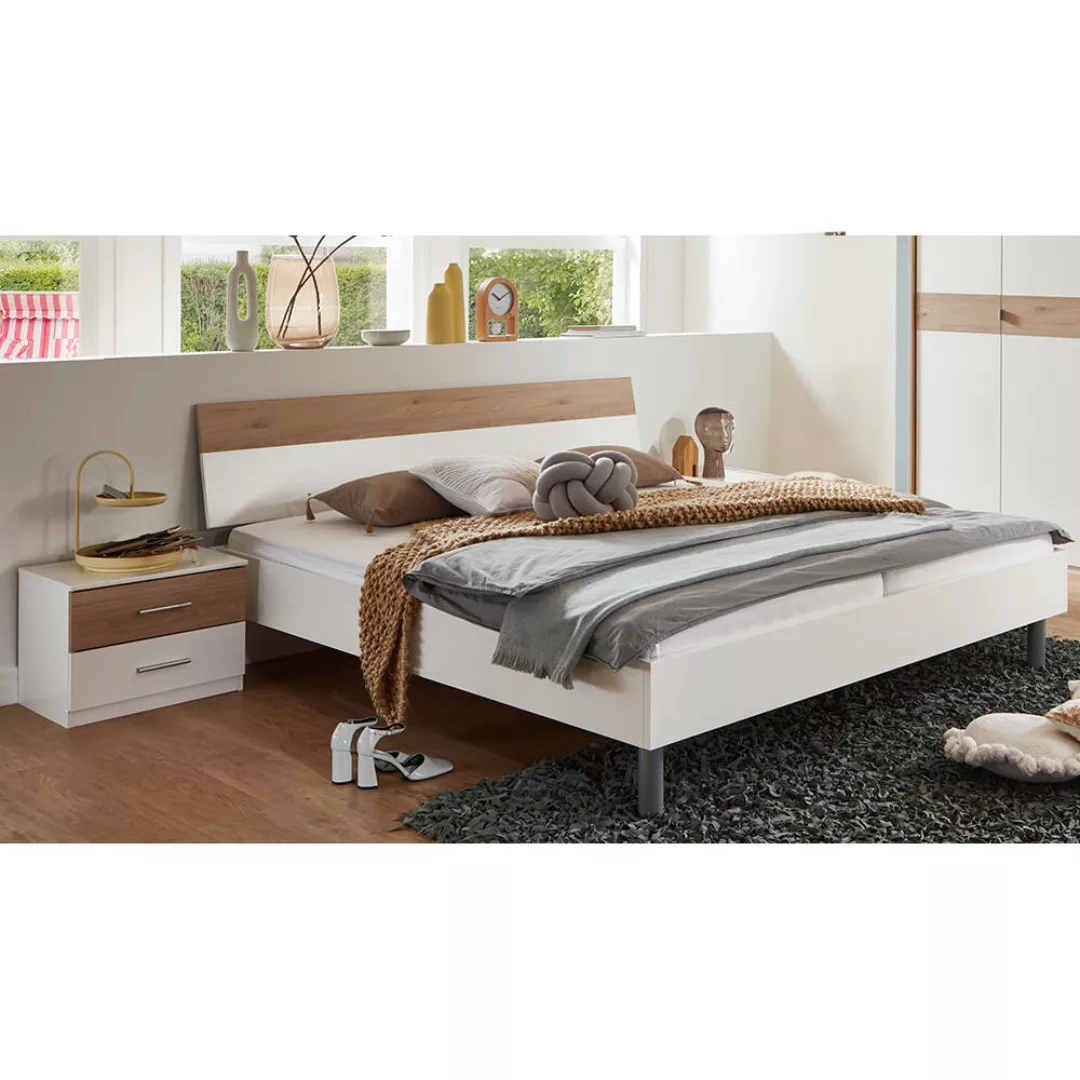 Schlafzimmer-Set 3-teilig BRADFORD-43 Bett 180x200 cm, weiß mit Eiche günstig online kaufen