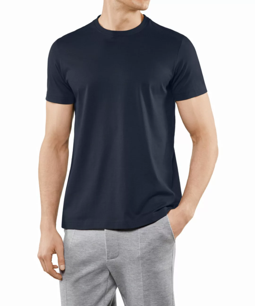 FALKE Herren T-Shirt Rundhals, Polo, M, Blau, Uni,Struktur, Baumwolle, 6210 günstig online kaufen