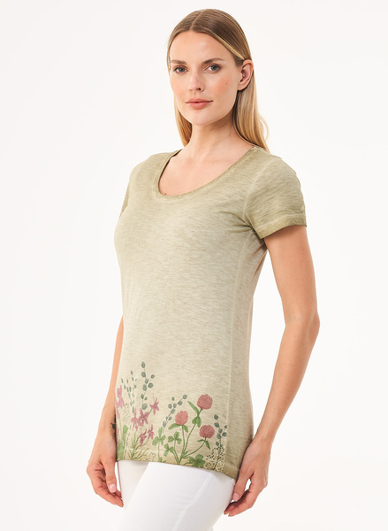 Cold Pigment Dyed T-shirt Aus Bio-baumwolle Mit Blume-print günstig online kaufen