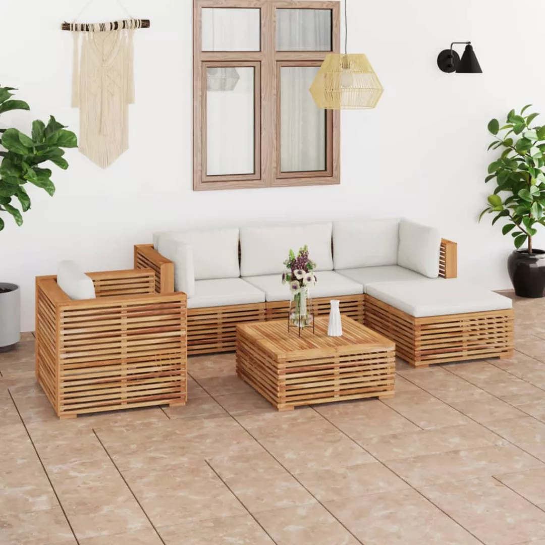 6-tlg. Garten-lounge-set Mit Creme Kissen Massivholz Teak günstig online kaufen