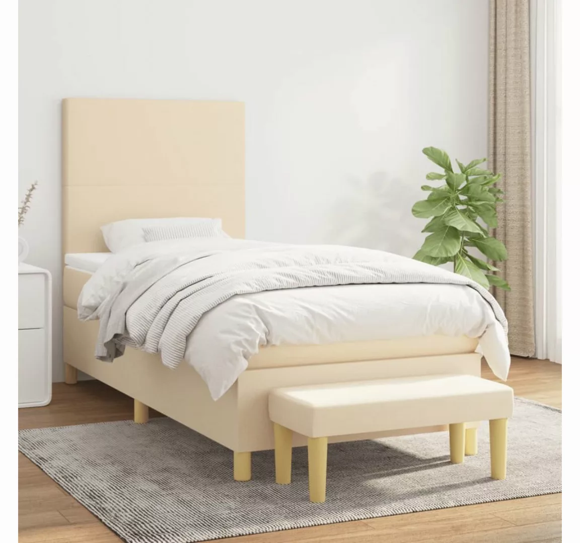 vidaXL Boxspringbett Boxspringbett mit Matratze Creme 80x200 cm Stoff Bett günstig online kaufen