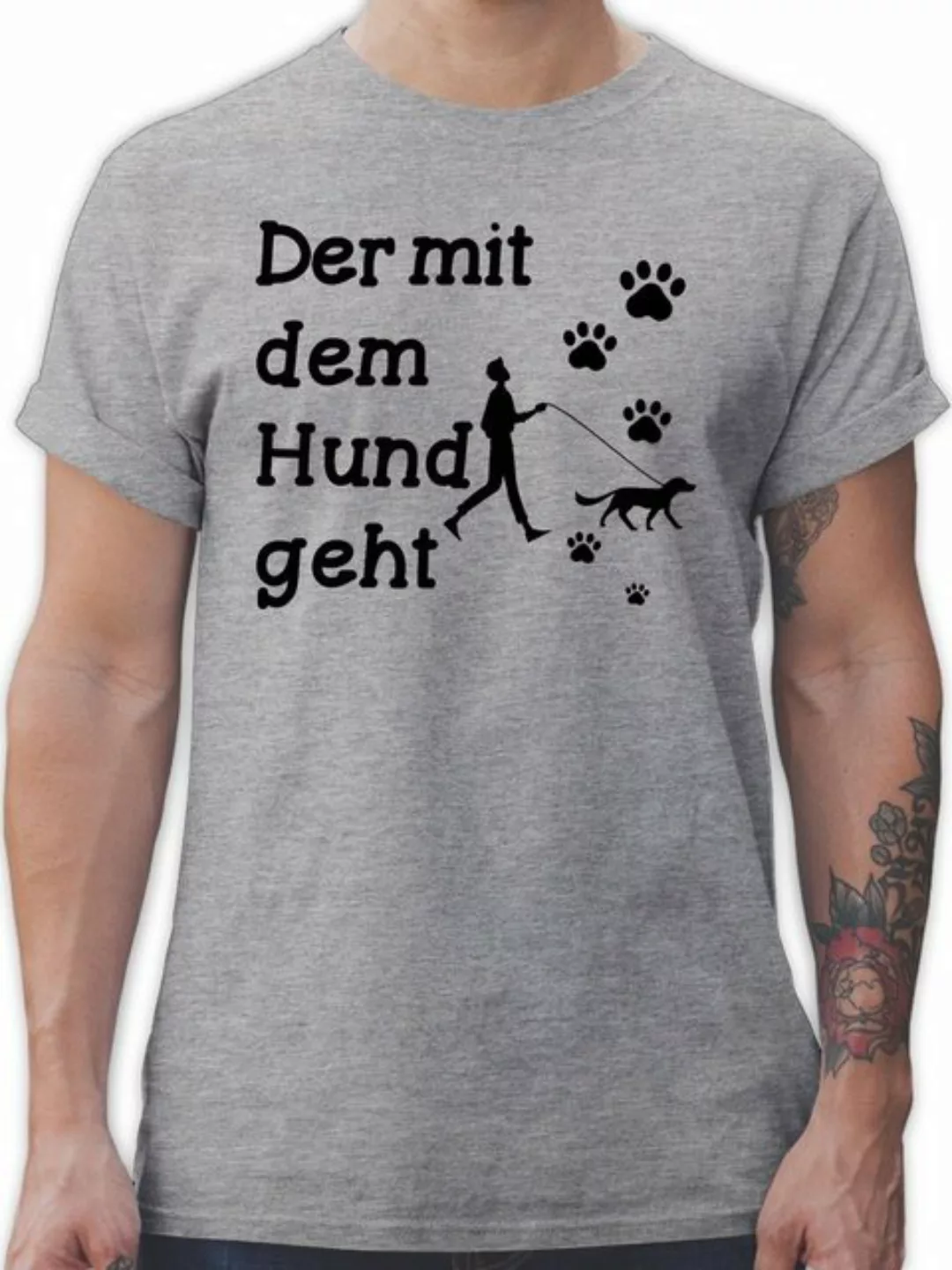 Shirtracer T-Shirt Der mit dem Hund geht Pfoten schwarz - Sprüche Statement günstig online kaufen
