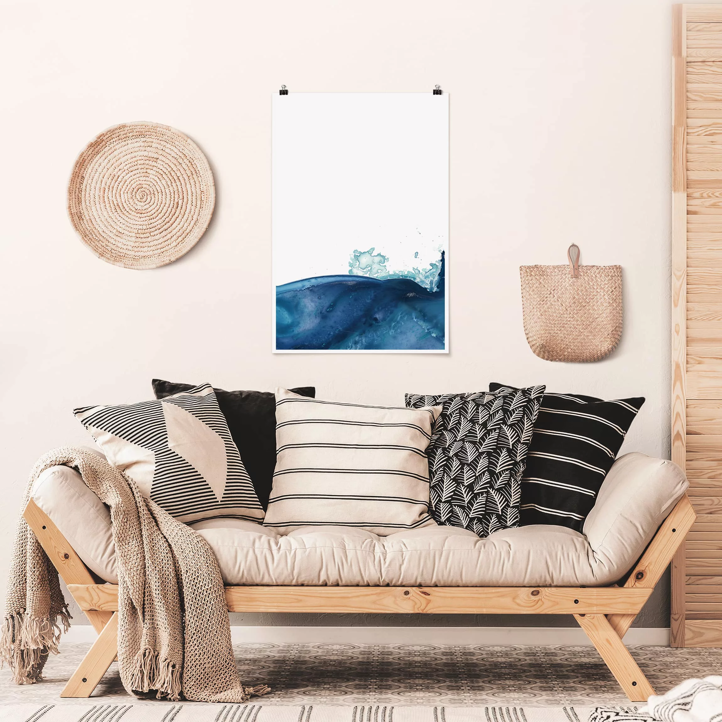 Poster Abstrakt - Hochformat Welle Aquarell Blau II günstig online kaufen