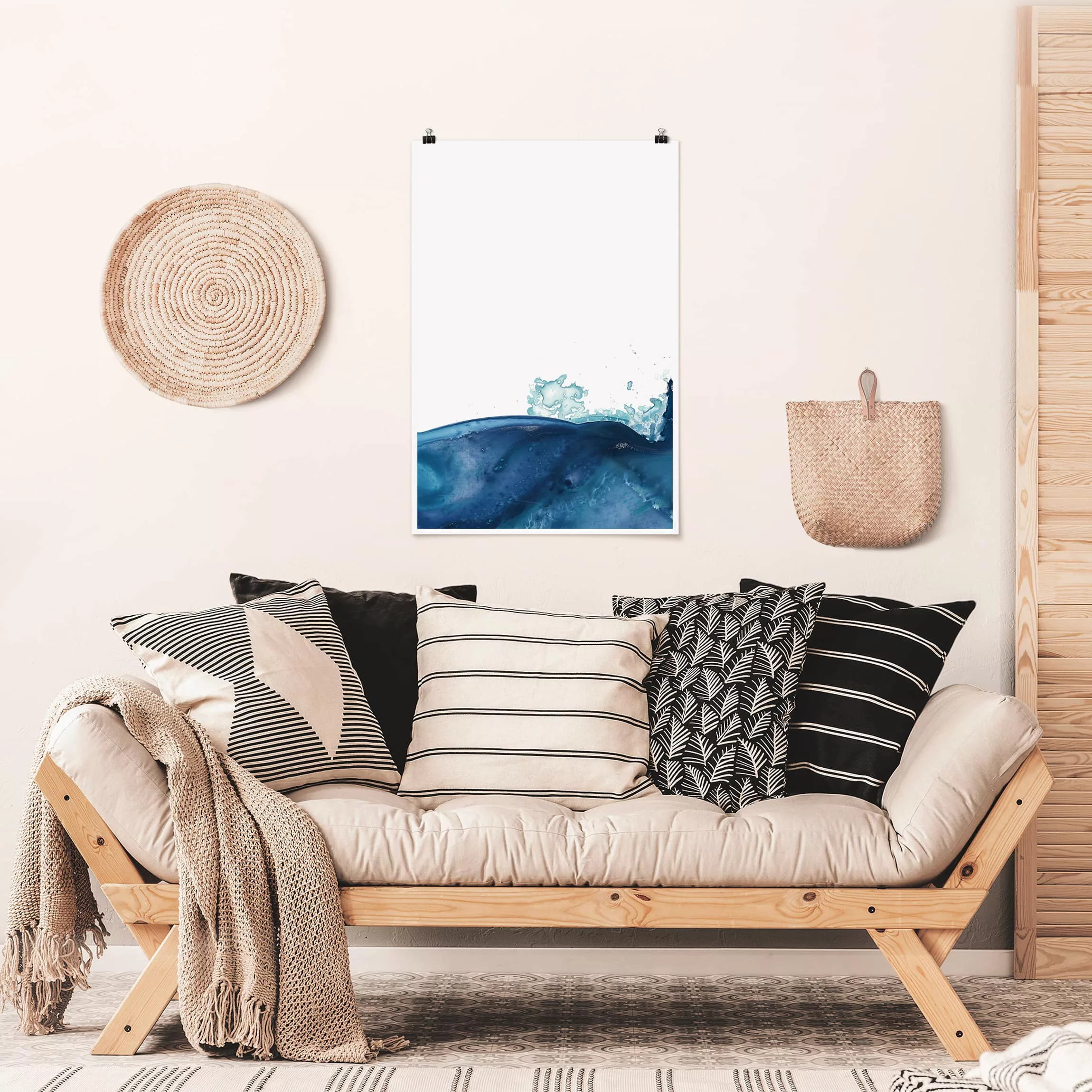 Poster - Hochformat Welle Aquarell Blau II günstig online kaufen