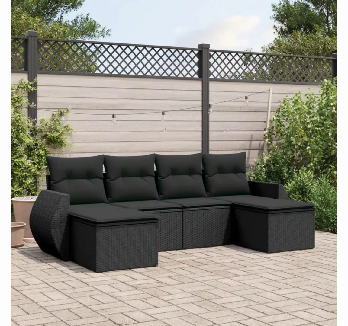 vidaXL Loungesofa 6-tlg. Garten-Sofagarnitur mit Kissen Schwarz Poly Rattan günstig online kaufen