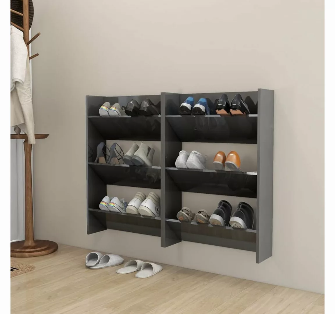 vidaXL Schuhschrank Wand-Schuhschränke 2 Stk Hochglanz-Grau 60x18x90 cm Spa günstig online kaufen