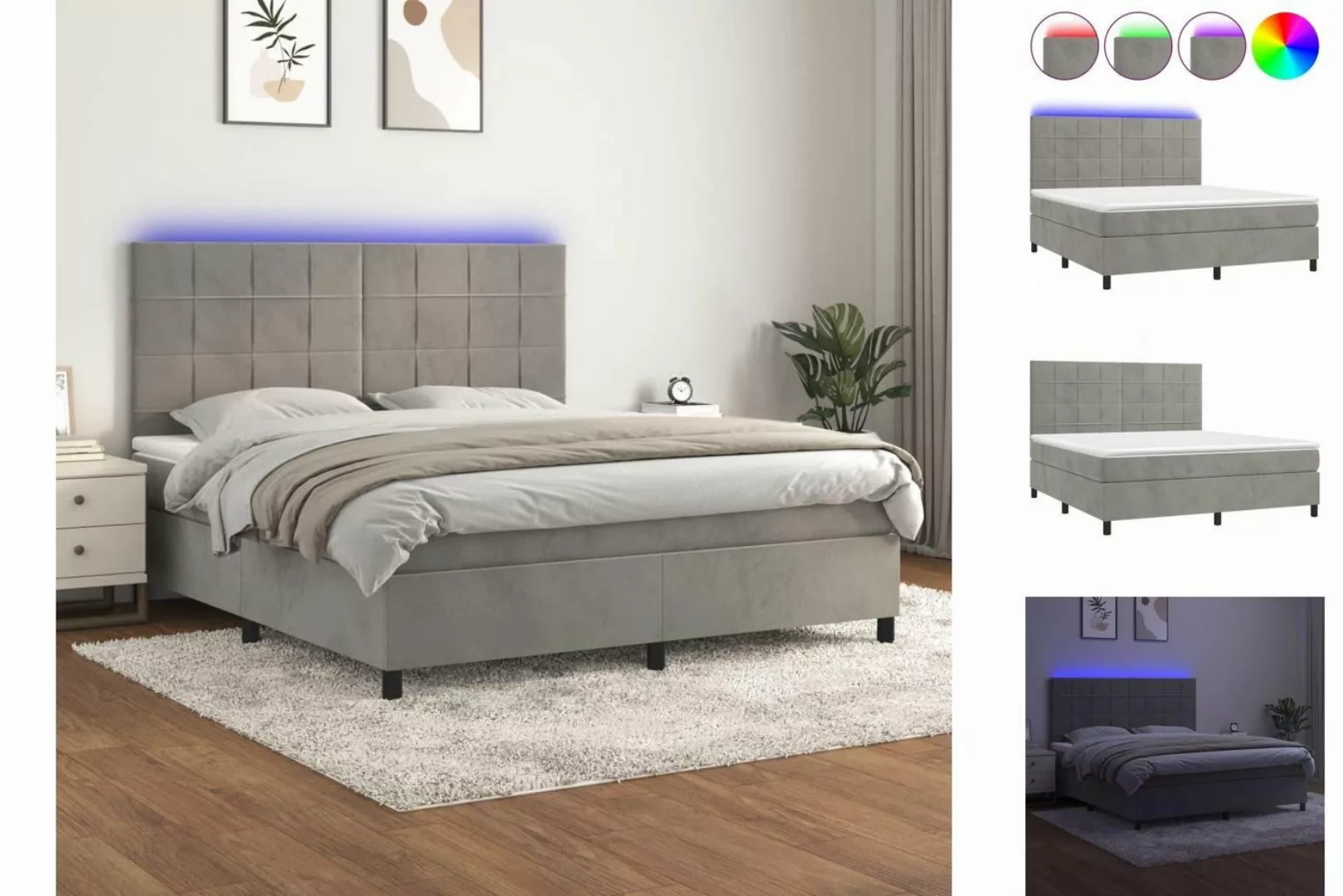 vidaXL Boxspringbett Boxspringbett mit Matratze LED Hellgrau 180x200 cm Sam günstig online kaufen