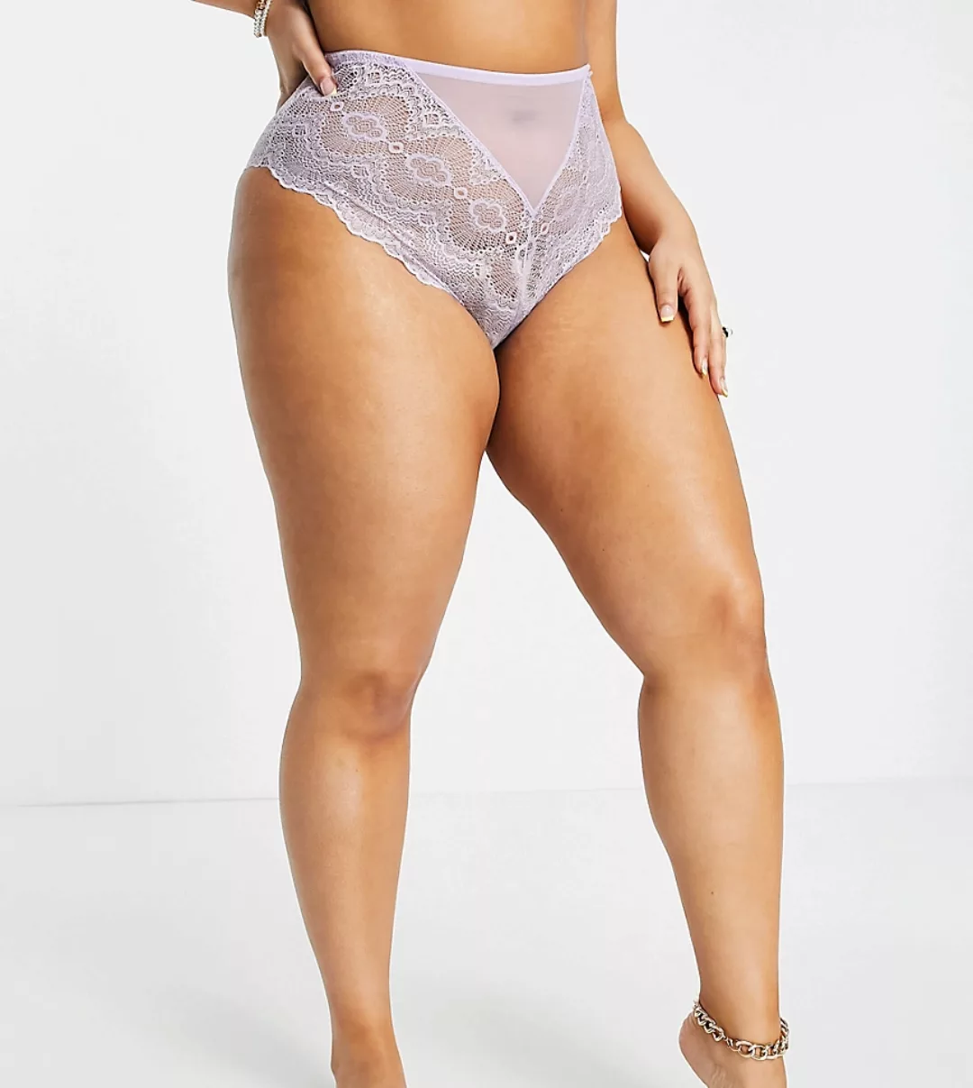 ASOS DESIGN Curve – Rosie – Slip mit hoher Taille aus Spitze in Flieder-Lil günstig online kaufen