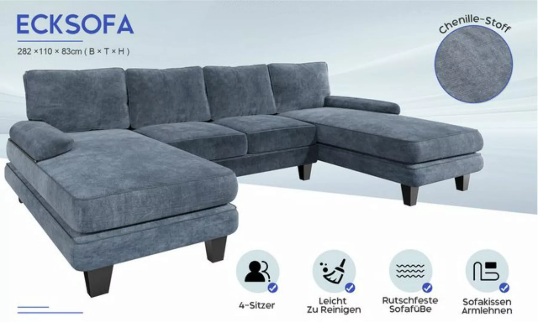 HOMALL Ecksofa Ecksofa mit Abnehmbarer Sofabezug, U-Shape Sofa mit 4 Kissen günstig online kaufen