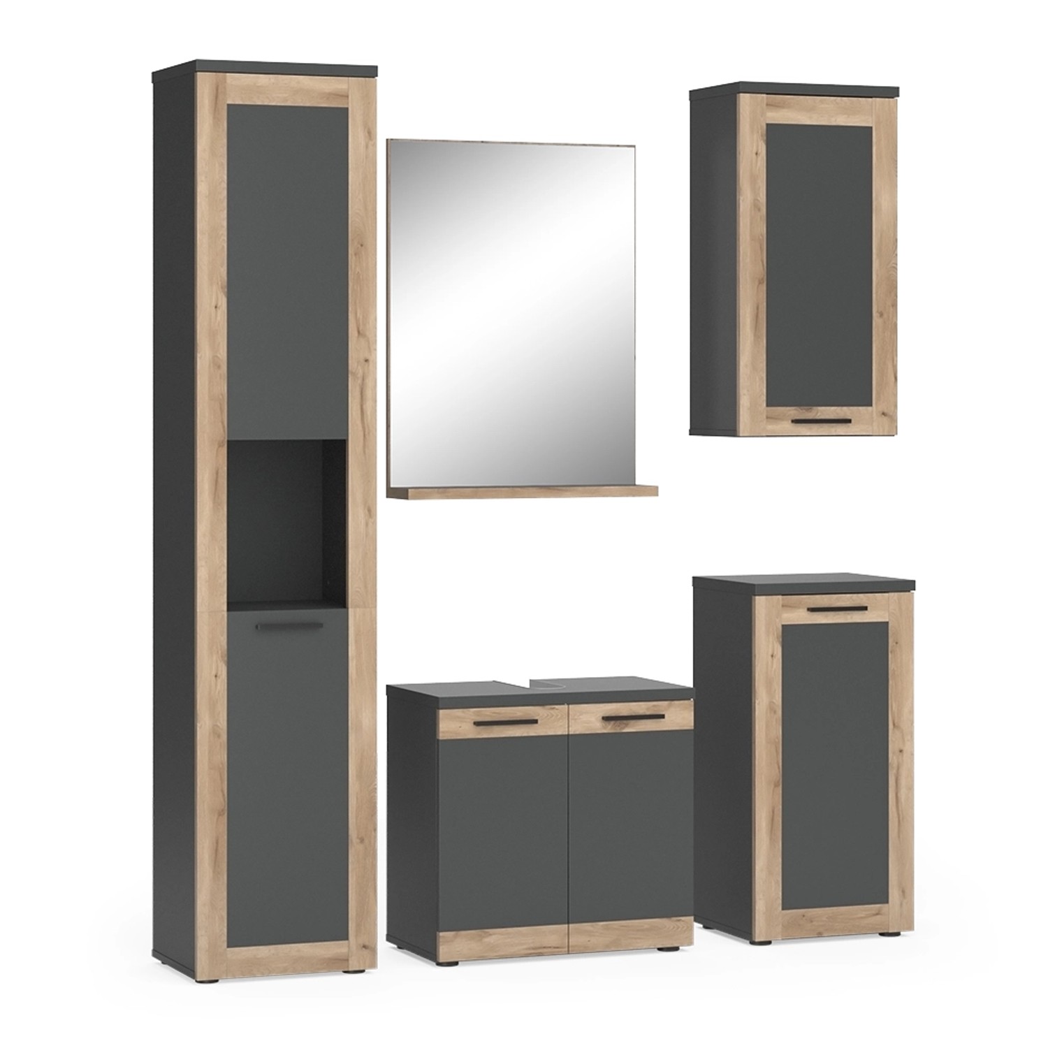 Vicco Badmöbel-Set Niko Anthrazit/Viking Oak Komplettset günstig online kaufen