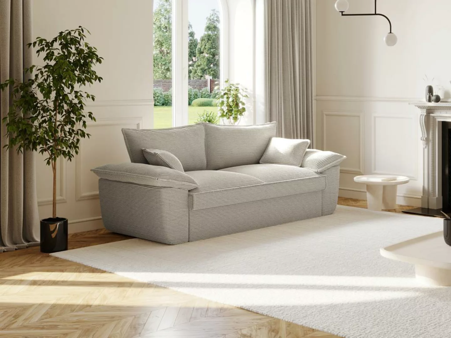Sofa 3-Sitzer - Cord - Hellgrau- GUILLERMO günstig online kaufen