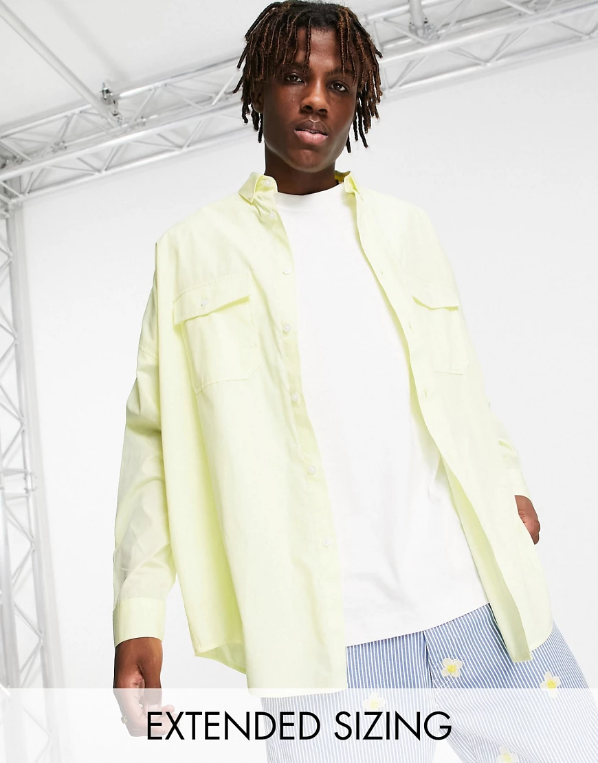 ASOS DESIGN – Extremes Oversize-Dad-Hemd in verwaschenem Limettengrün-Gelb günstig online kaufen