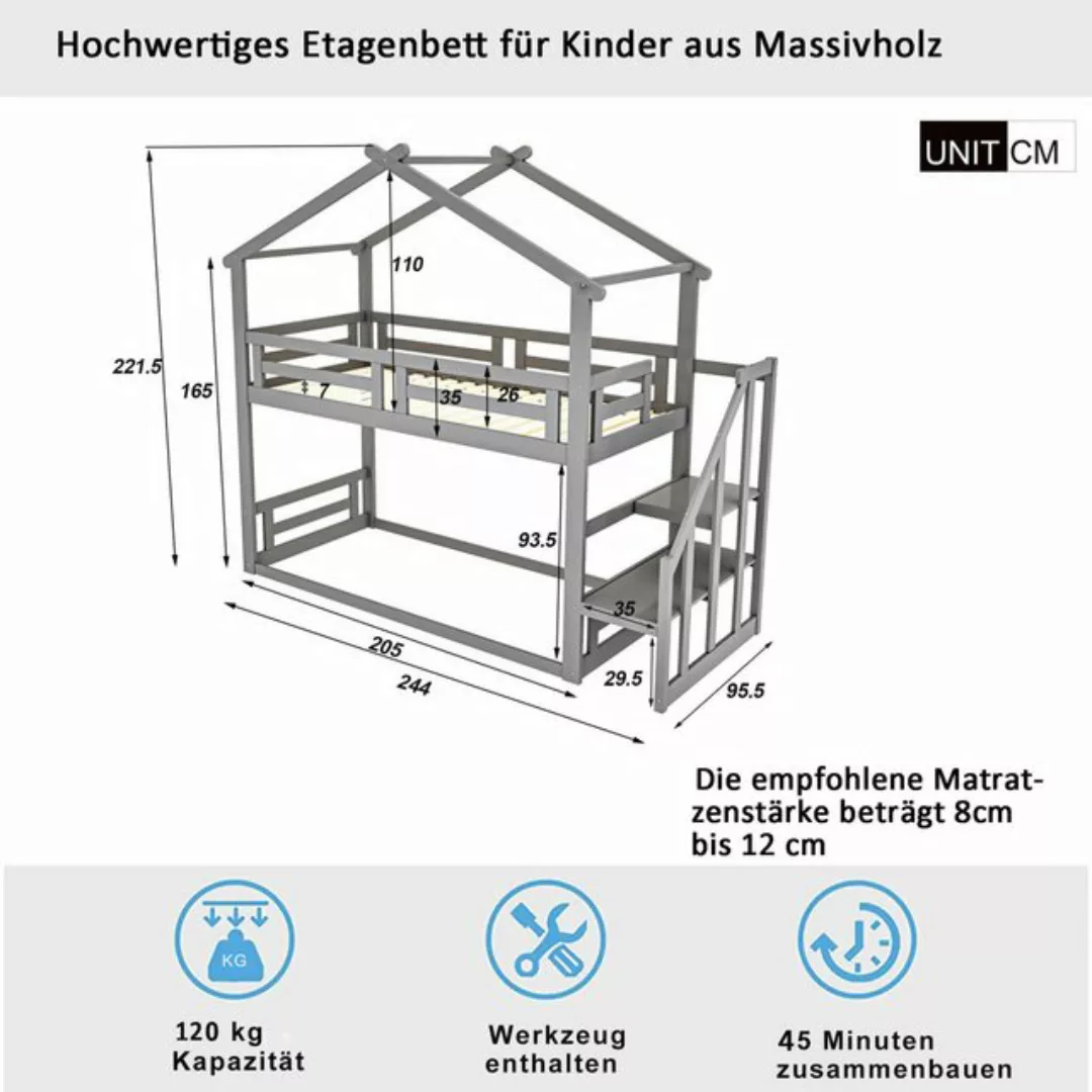 SeedWave Hochbett Hochbett in Hausform mit Treppen, Kinderbett mit stauraum günstig online kaufen