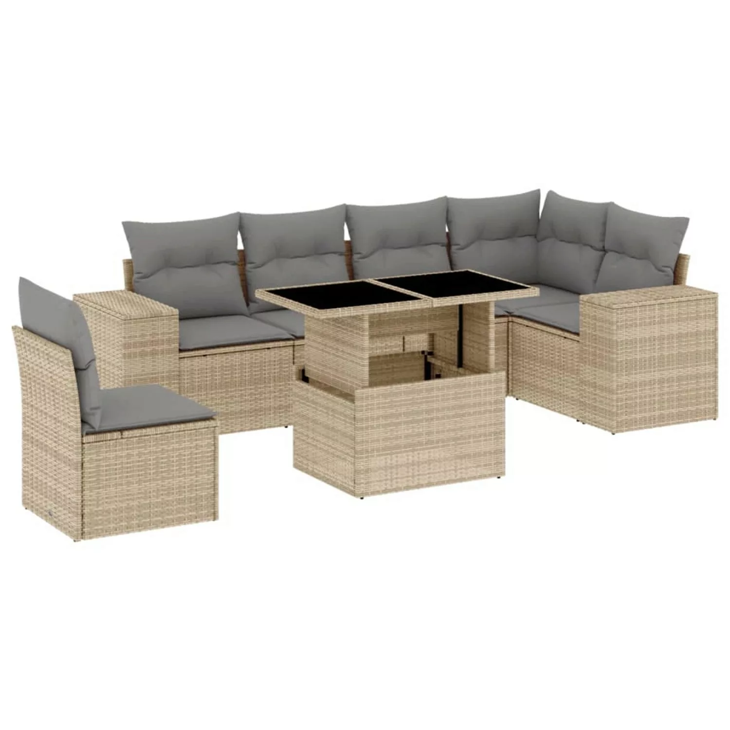 vidaXL 7-tlg Garten-Sofagarnitur mit Kissen Beige Poly Rattan Modell 411 günstig online kaufen